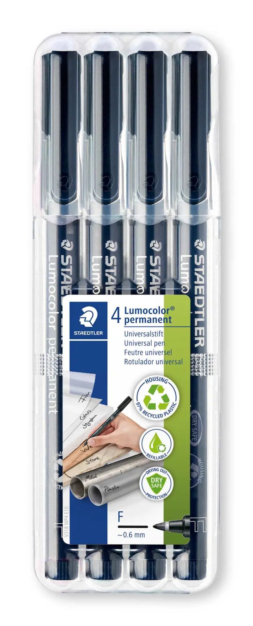 Cover: 4007817318287 | STAEDTLER Universalstift Lumocolor® permanent F, 4er Set schwarz