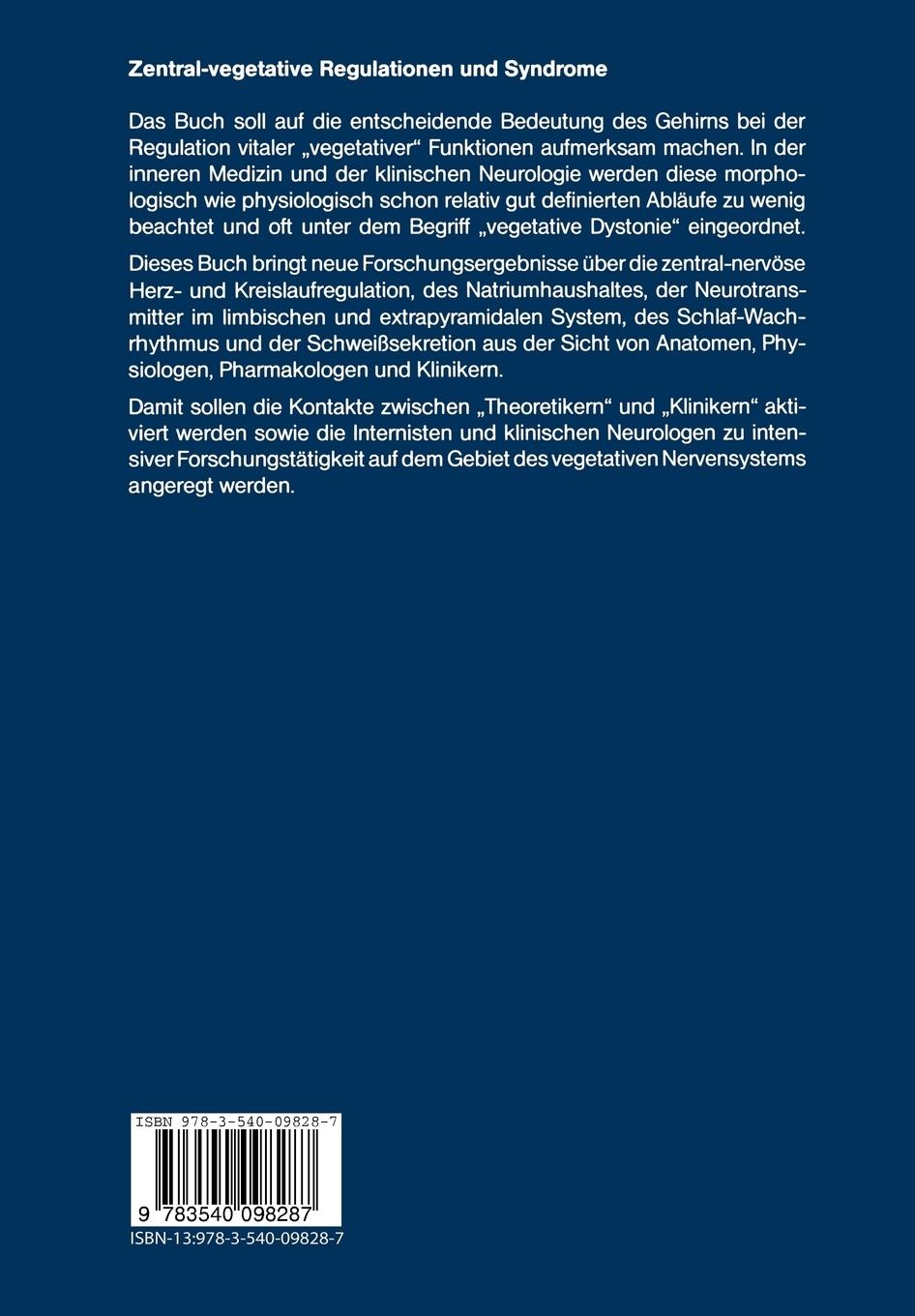Rückseite: 9783540098287 | Zentral-vegetative Regulationen und Syndrome | R. Schiffter | Buch | x