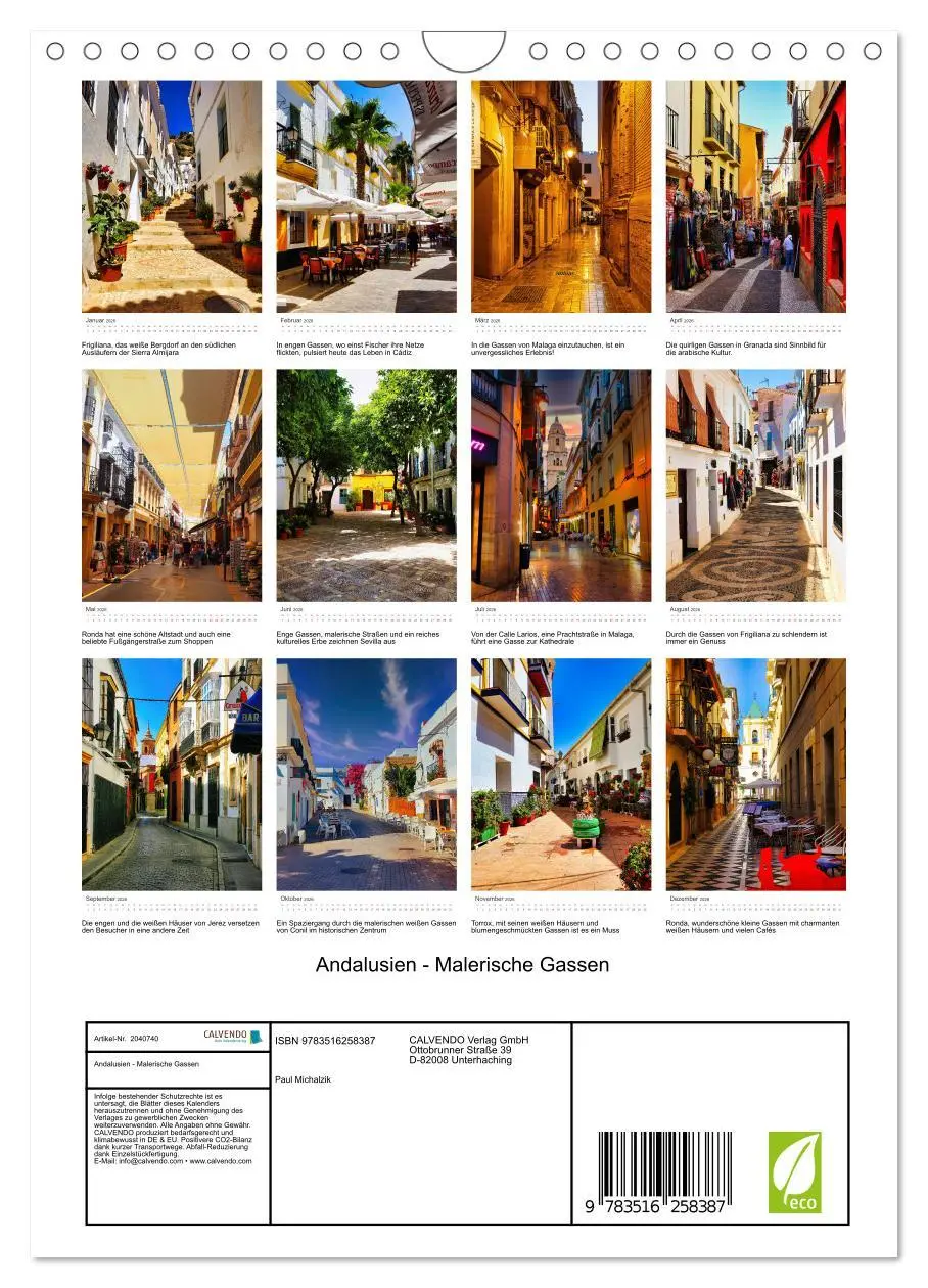 Bild: 9783516258387 | Andalusien - Malerische Gassen (Wandkalender 2026 DIN A4 hoch),...