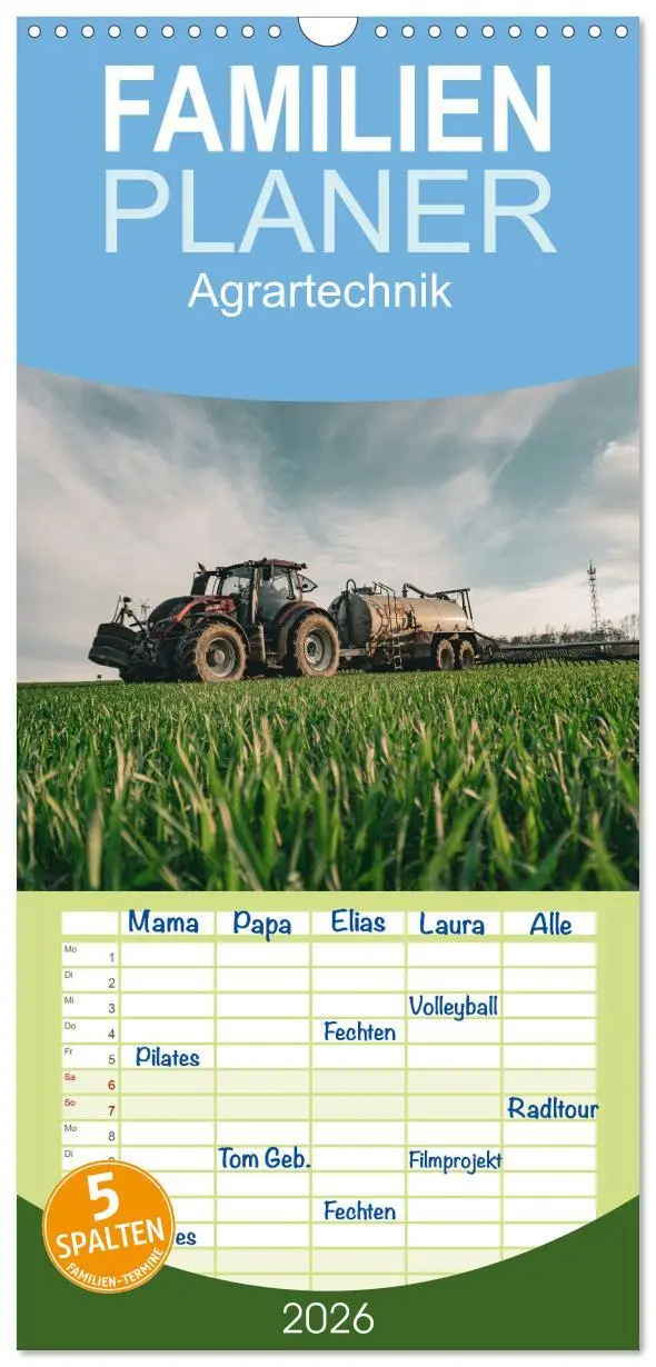 Cover: 9783516498387 | Familienplaner 2026 - Agrartechnik mit 5 Spalten (Wandkalender, 21...