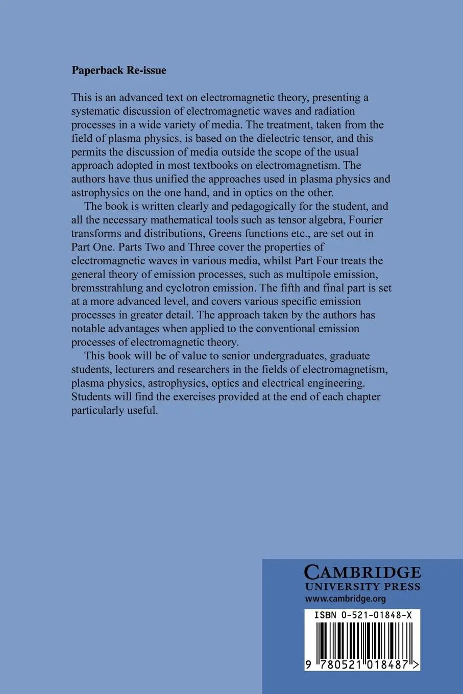 Rückseite: 9780521018487 | Electromagnetic Processes in Dispersive Media | D. B. Melrose (u. a.)