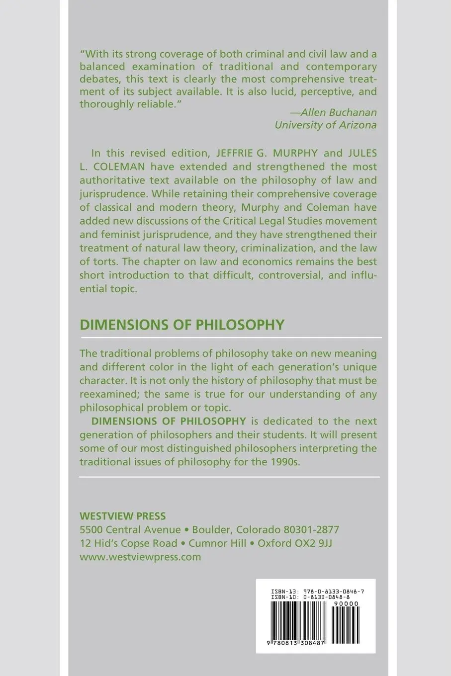 Rückseite: 9780813308487 | Philosophy Of Law | An Introduction To Jurisprudence | Murphy (u. a.)