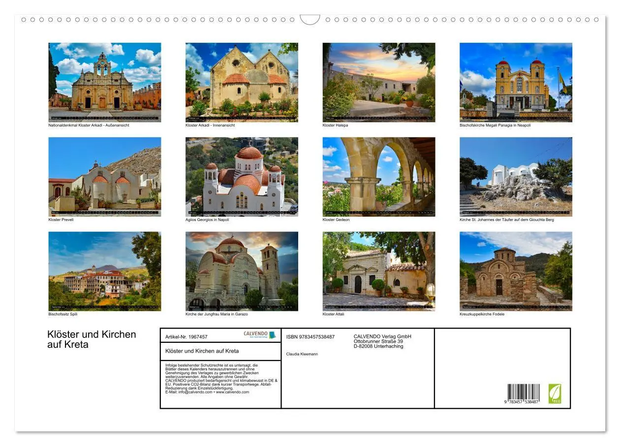 Bild: 9783457538487 | Klöster und Kirchen auf Kreta (Wandkalender 2026 DIN A2 quer),...
