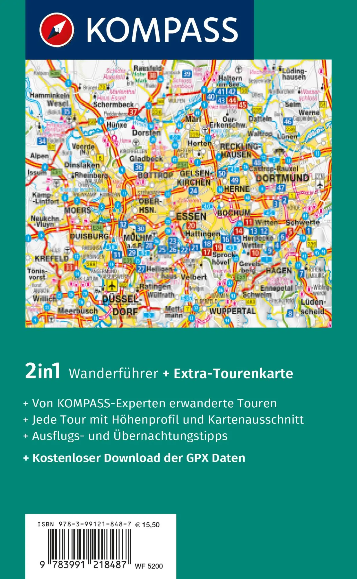 Rückseite: 9783991218487 | KOMPASS Wanderführer Ruhrgebiet, 50 Touren mit Extra-Tourenkarte