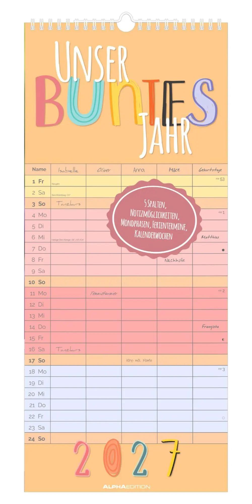 Cover: 4069095018587 | Familienplaner Unser buntes Jahr XL 2027 | KG | Kalender | 14 S.