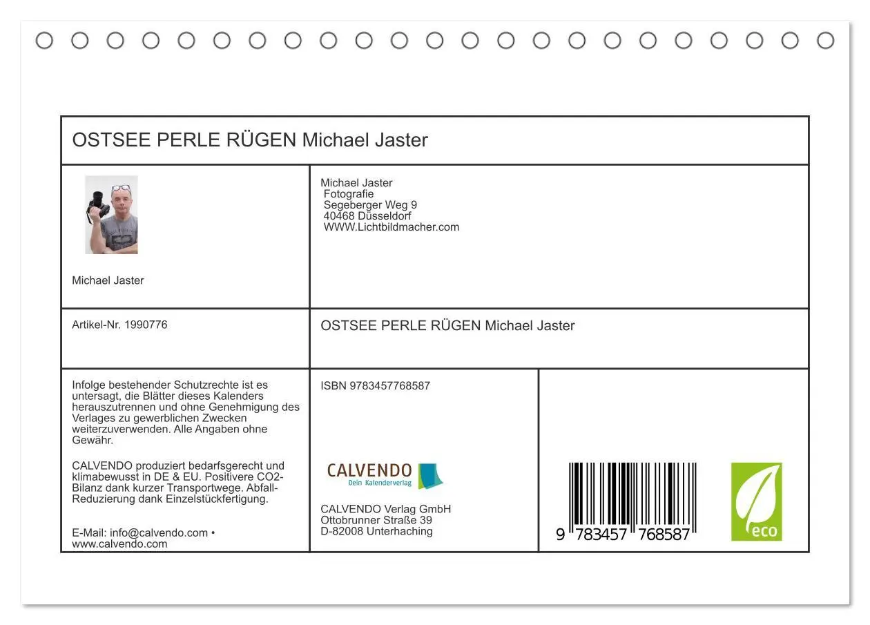 Bild: 9783457768587 | OSTSEE PERLE RÜGEN Michael Jaster (Tischkalender 2026 DIN A5 quer),...