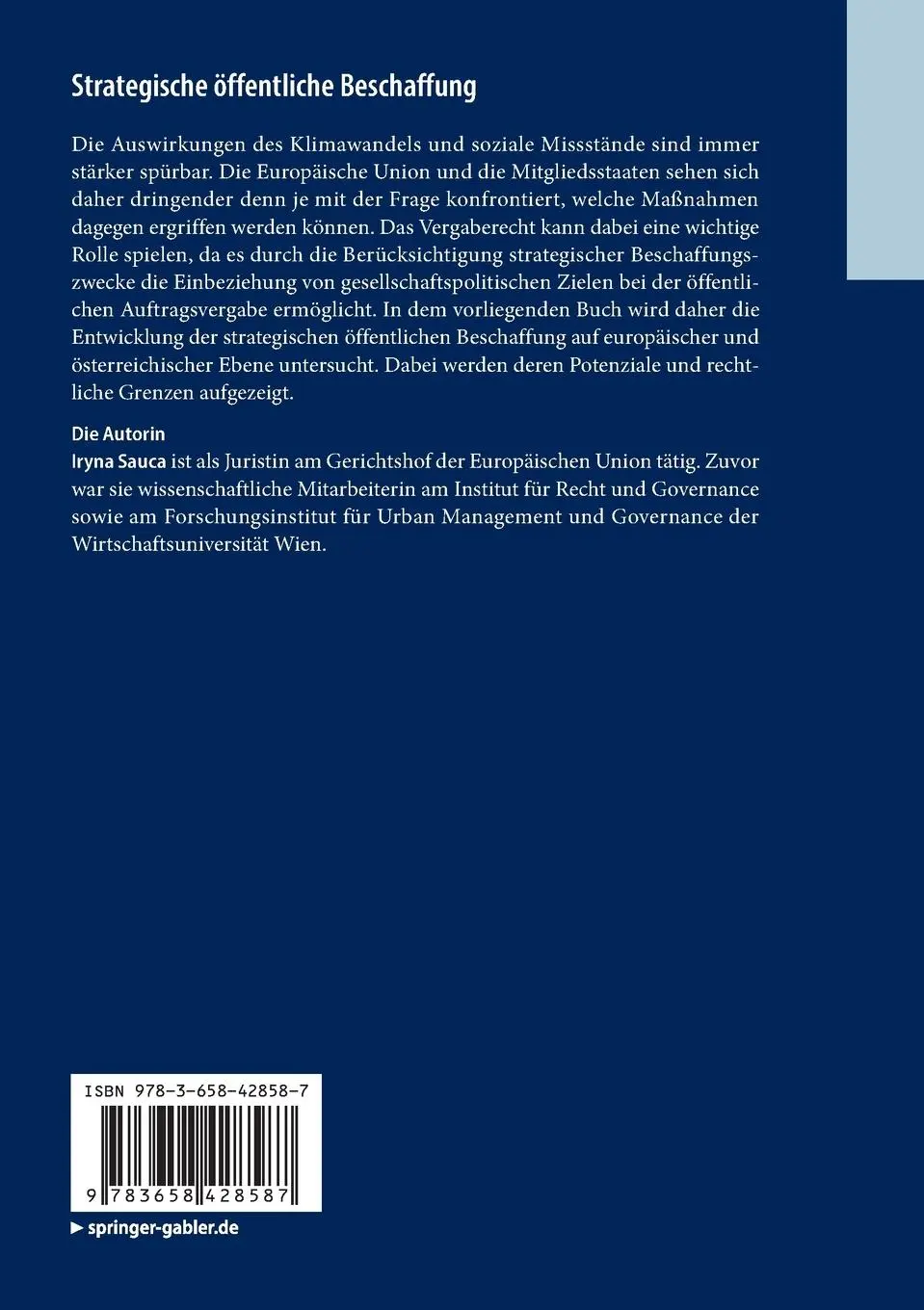 Rückseite: 9783658428587 | Strategische öffentliche Beschaffung | Iryna Sauca | Taschenbuch | xvi