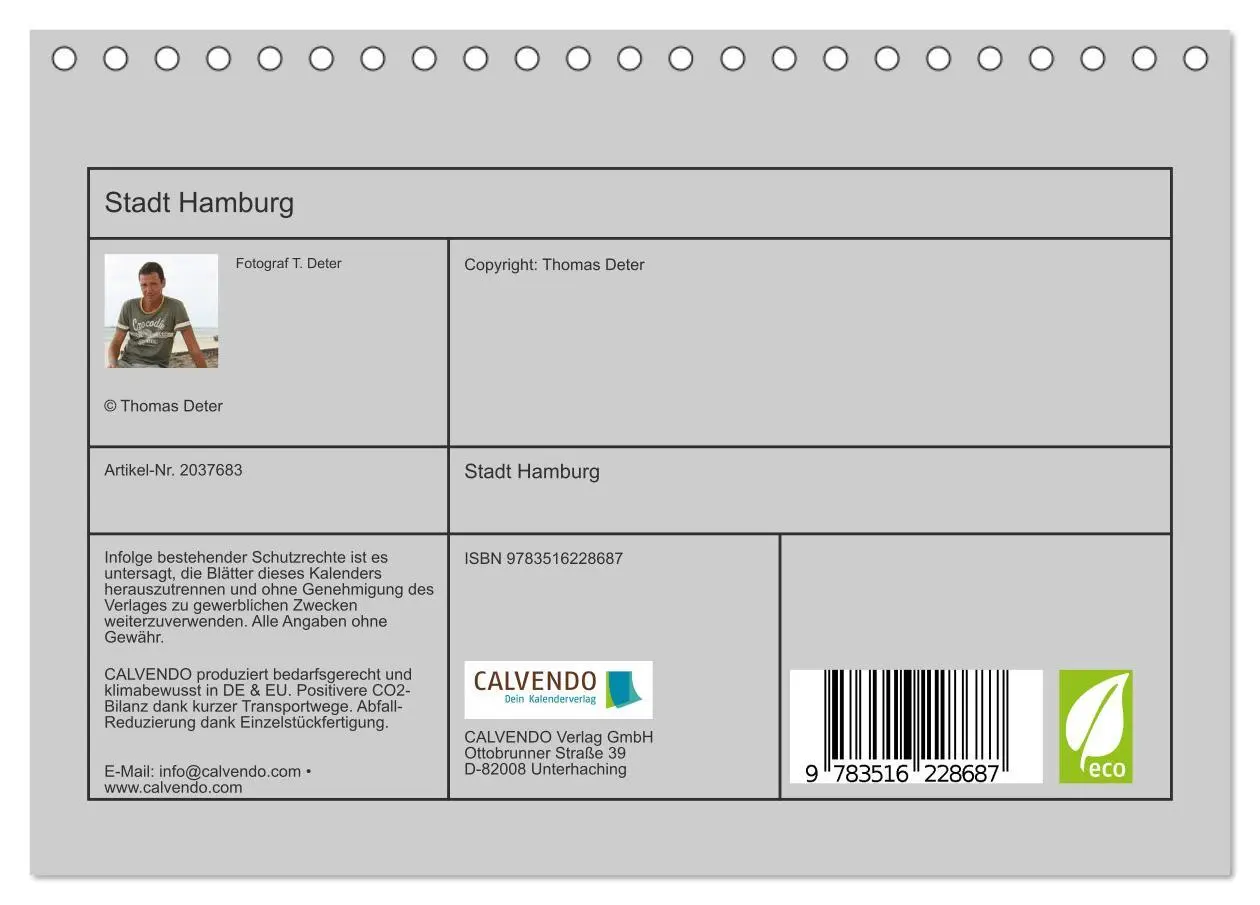 Bild: 9783516228687 | Stadt Hamburg (Tischkalender 2026 DIN A5 quer), CALVENDO...