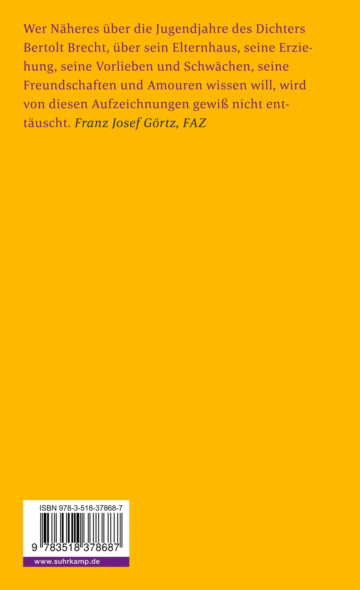 Rückseite: 9783518378687 | Unser Leben in Augsburg, damals | Erinnerungen | Walter Brecht | Buch