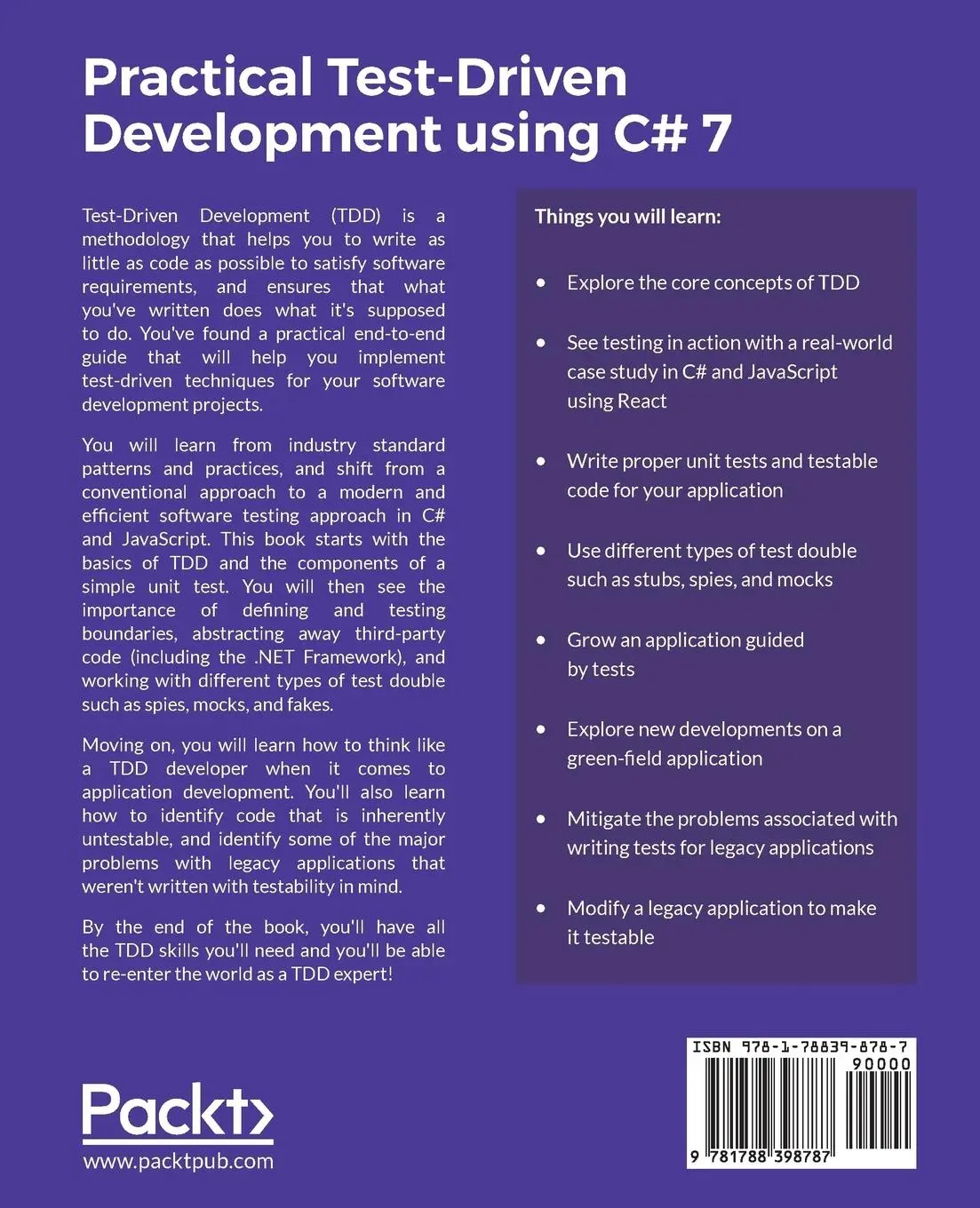 Rückseite: 9781788398787 | Practical Test-Driven Development using C# 7 | John Callaway (u. a.)