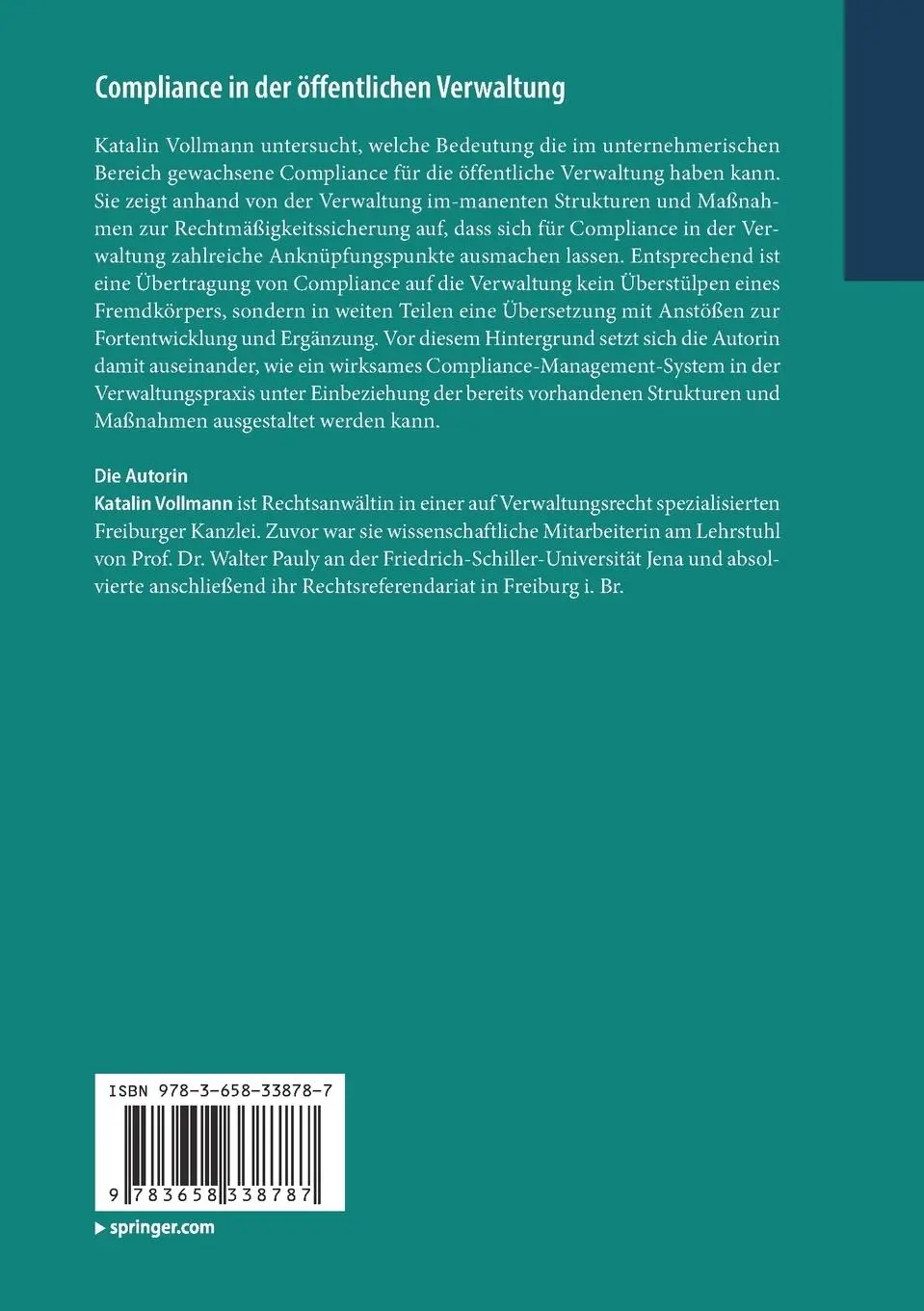 Rückseite: 9783658338787 | Compliance in der öffentlichen Verwaltung | Katalin Vollmann | Buch