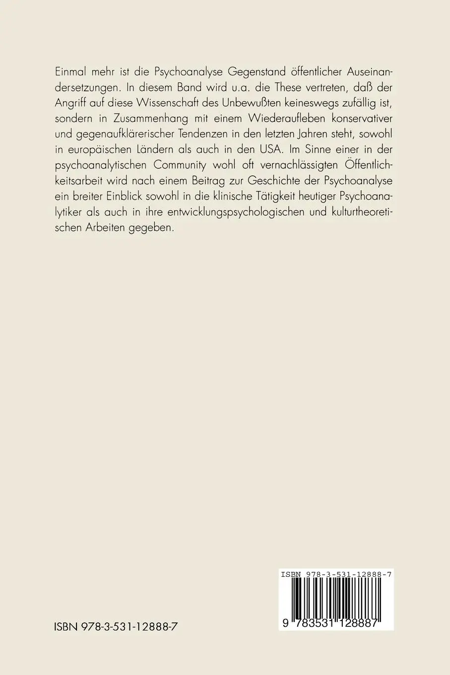 Rückseite: 9783531128887 | Psychoanalyse heute | Klinische und kulturtheoretische Perspektiven
