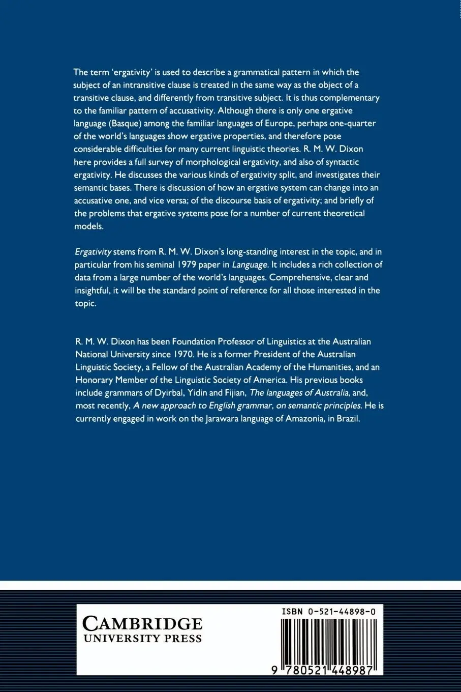 Rückseite: 9780521448987 | Ergativity | Robert M. W. Dixon (u. a.) | Taschenbuch | Englisch