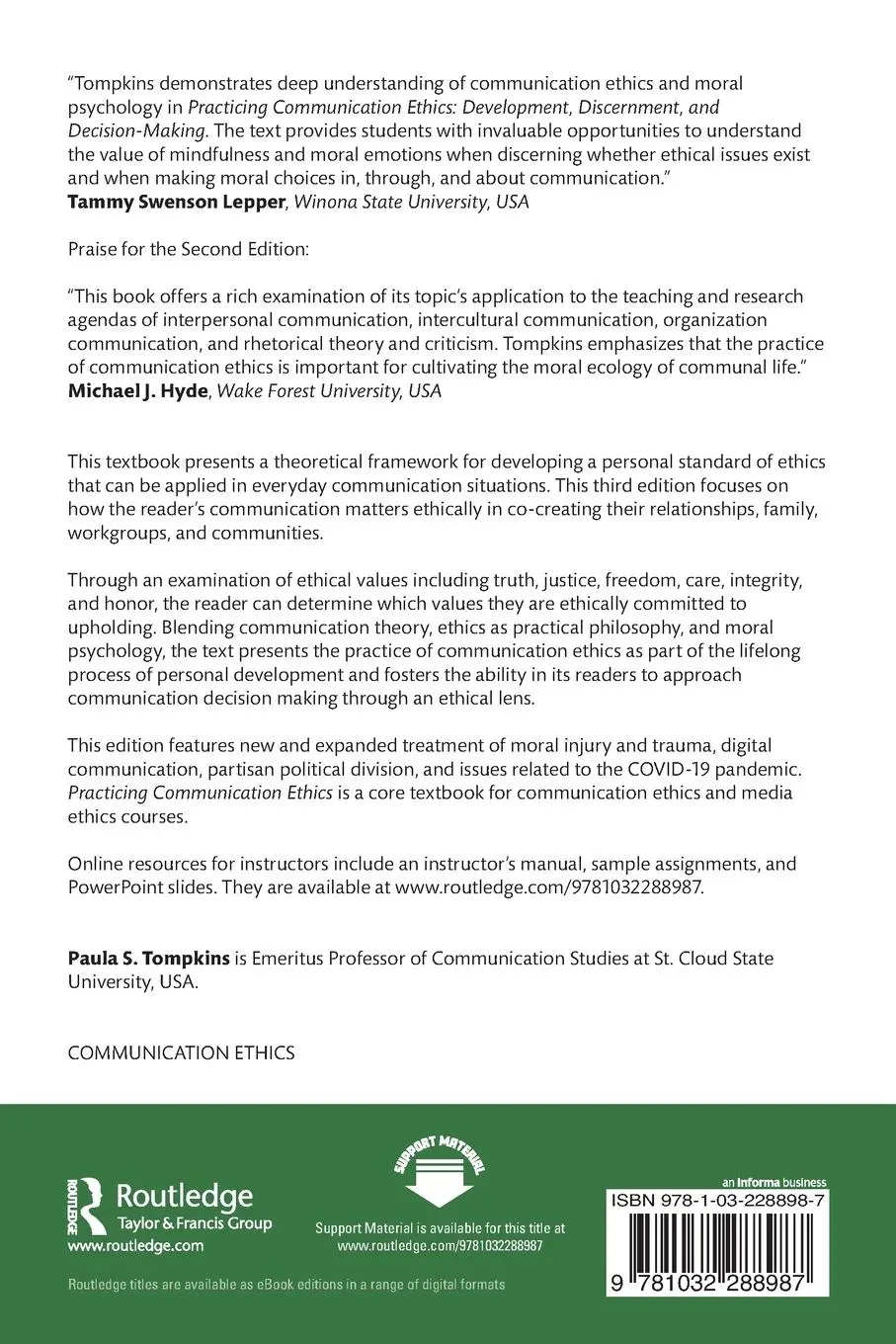 Rückseite: 9781032288987 | Practicing Communication Ethics | Paula S. Tompkins | Taschenbuch