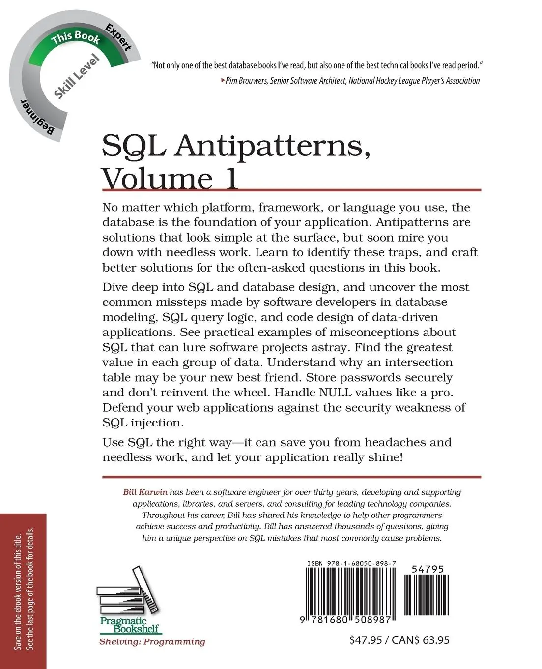 Rückseite: 9781680508987 | SQL Antipatterns, Volume 1 | Bill Karwin | Taschenbuch | Englisch