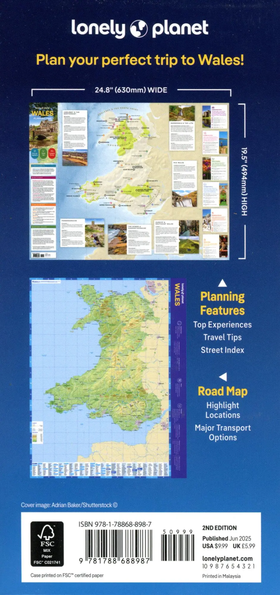 Bild: 9781788688987 | Lonely Planet Wales Planning Map | Lonely Planet | (Land-)Karte | 2025