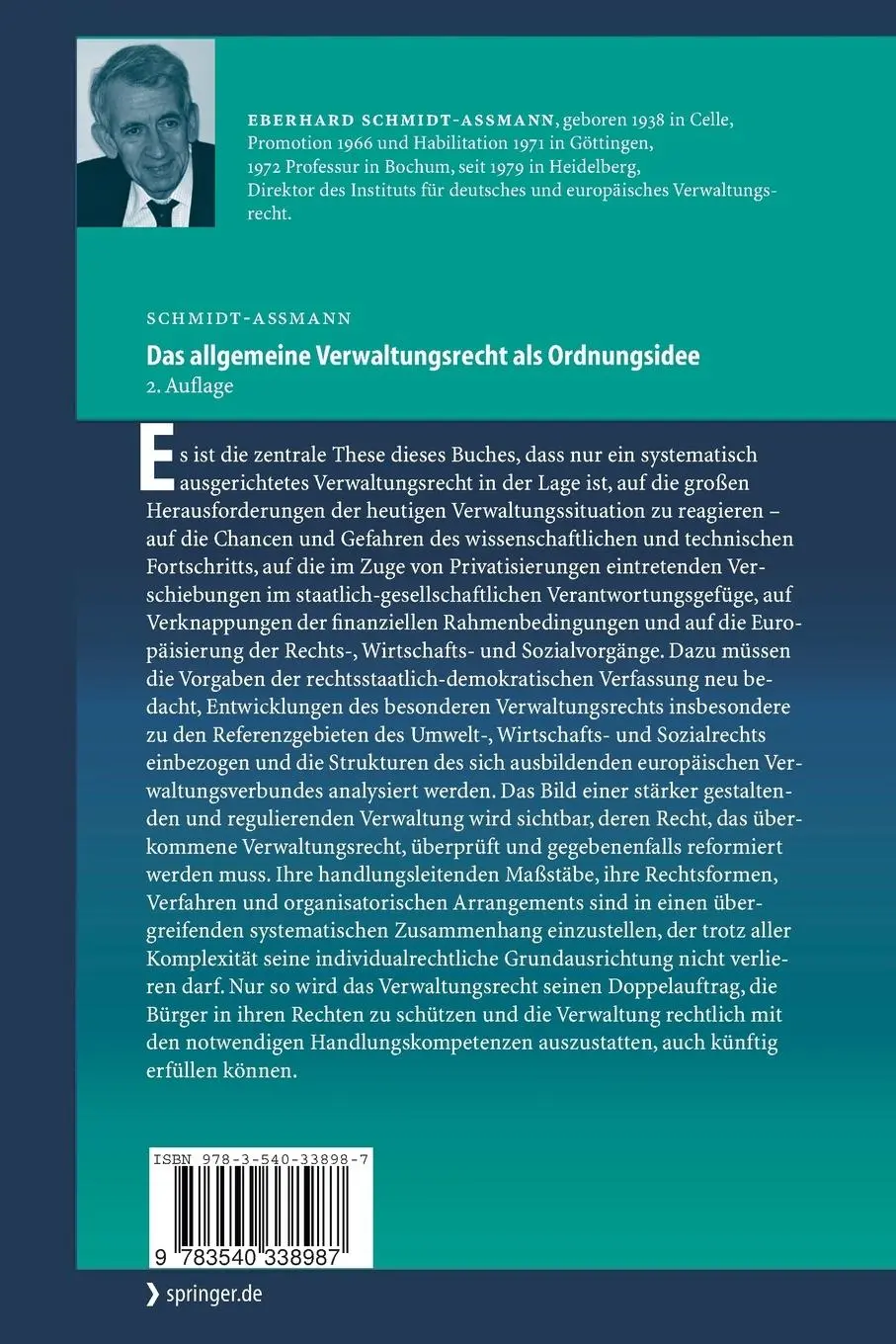 Rückseite: 9783540338987 | Das allgemeine Verwaltungsrecht als Ordnungsidee | Schmidt-Aßmann