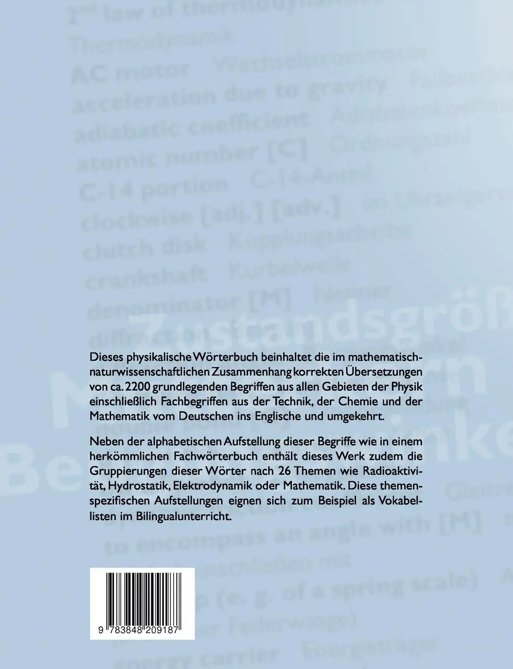 Rückseite: 9783848209187 | Fachwörterbuch Physik - alphabetisch und thematisch geordnet | Buch