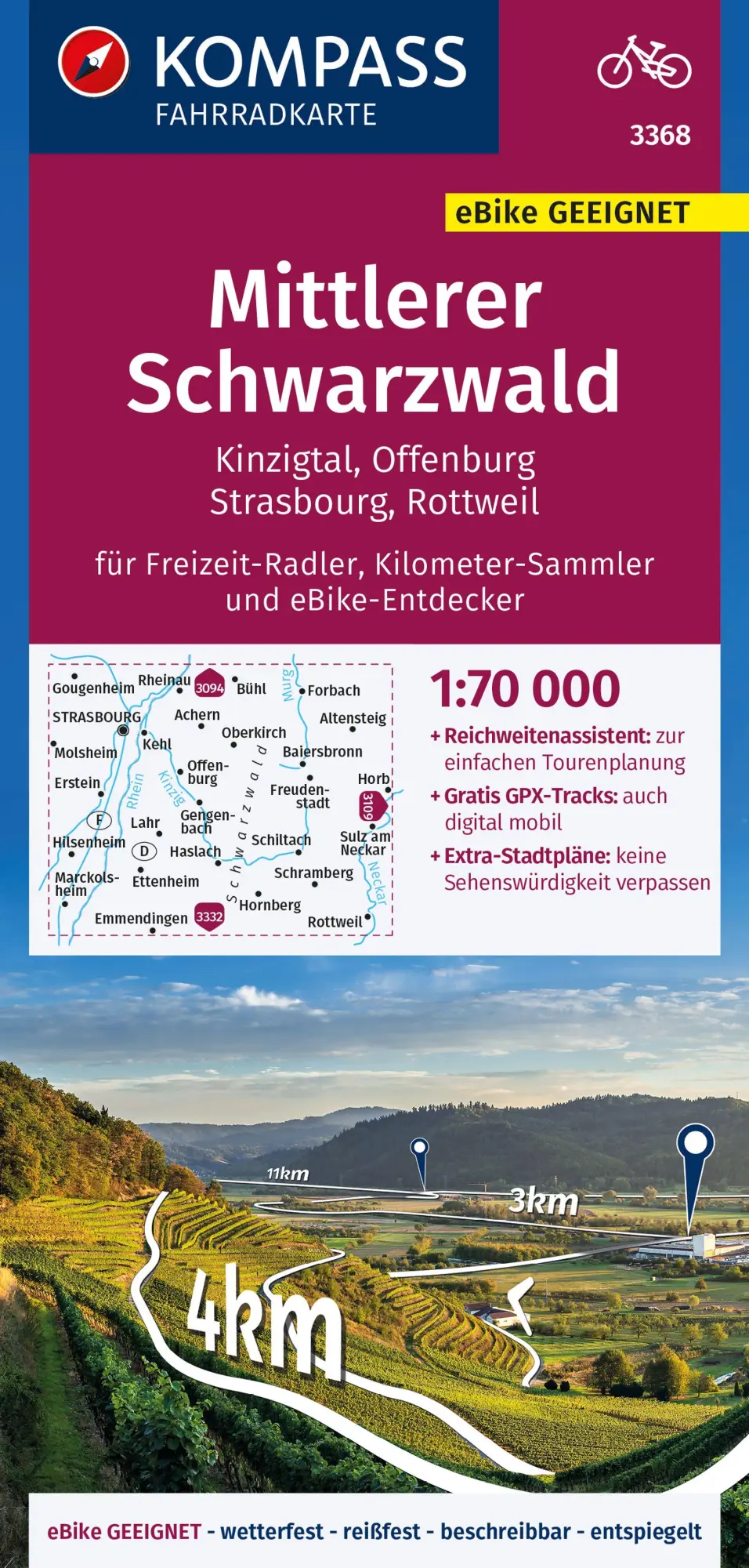 Cover: 9783991219187 | KOMPASS Fahrradkarte 3368 Mittlerer Schwarzwald, Kinzigtal,...