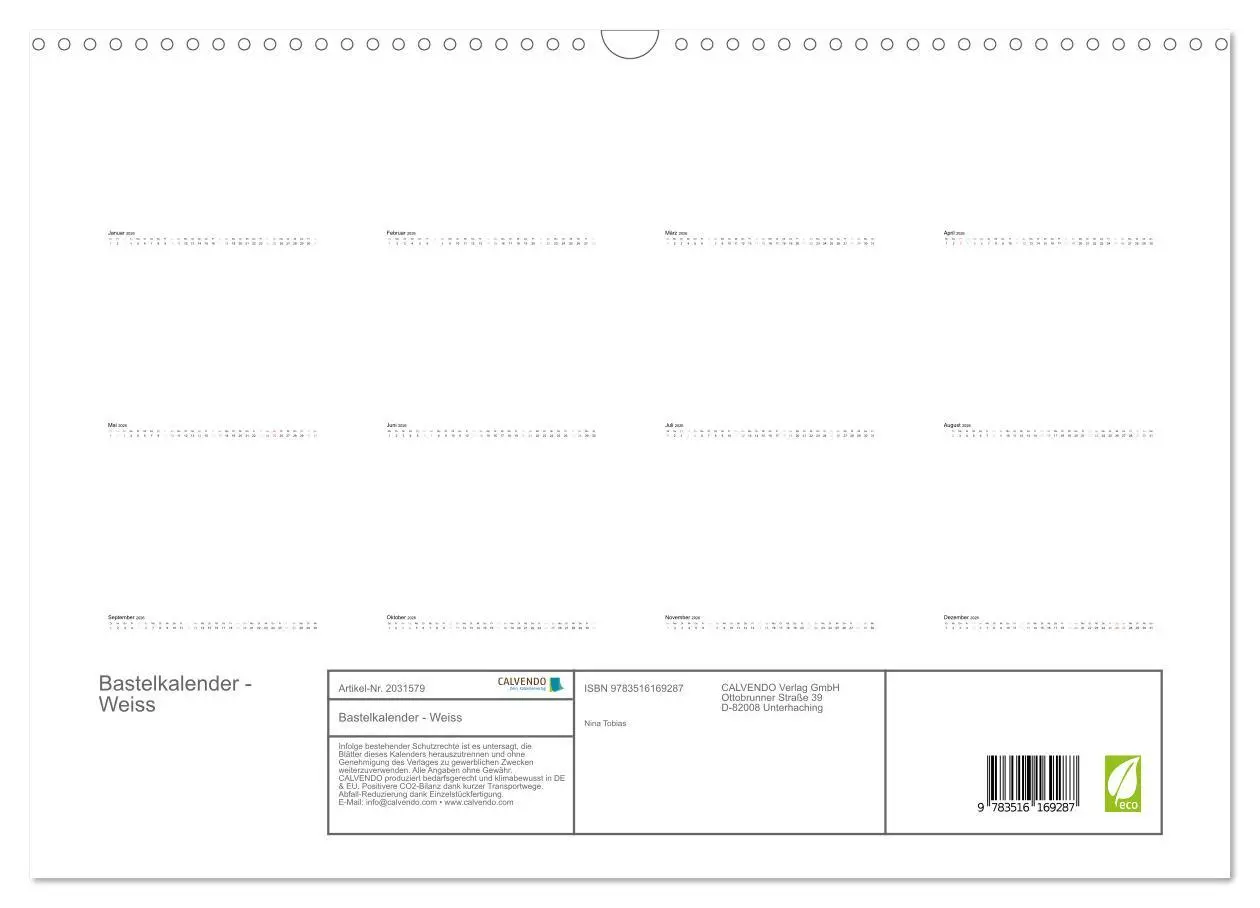 Bild: 9783516169287 | Bastelkalender - Weiss (Wandkalender 2026 DIN A3 quer), CALVENDO...