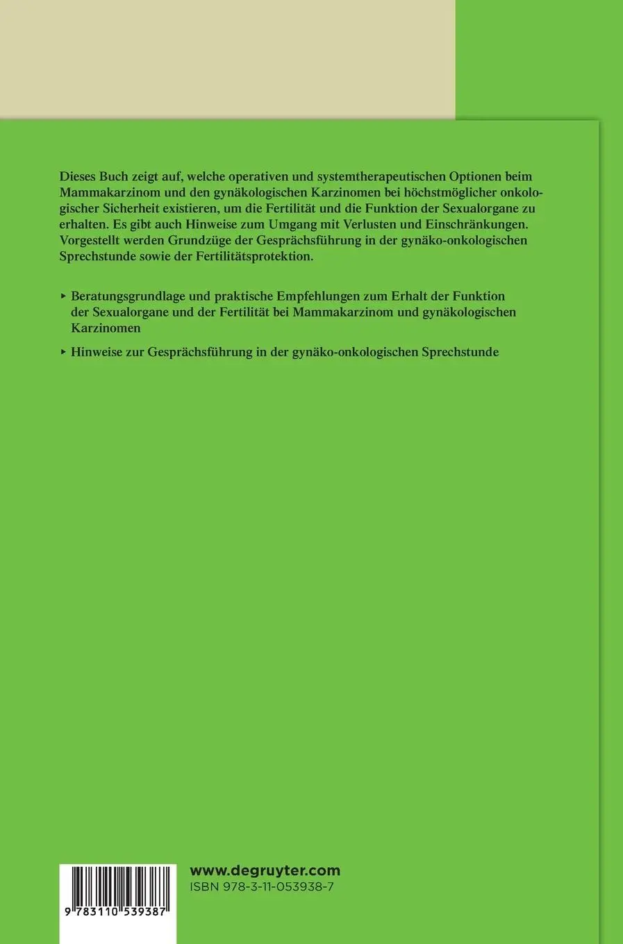 Rückseite: 9783110539387 | Sexualität nach gynäko-onkologischen Erkrankungen | Hasenburg (u. a.)