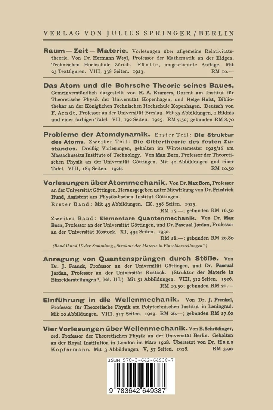 Rückseite: 9783642649387 | Atomtheorie und Naturbeschreibung | Niels Bohr | Taschenbuch | 77 S.