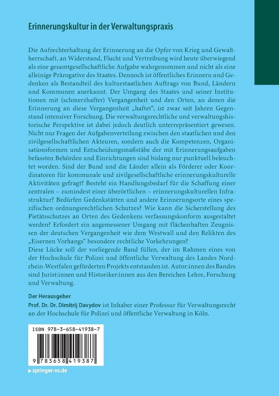 Rückseite: 9783658419387 | Erinnerungskultur in der Verwaltungspraxis | Dimitrij Davydov | Buch