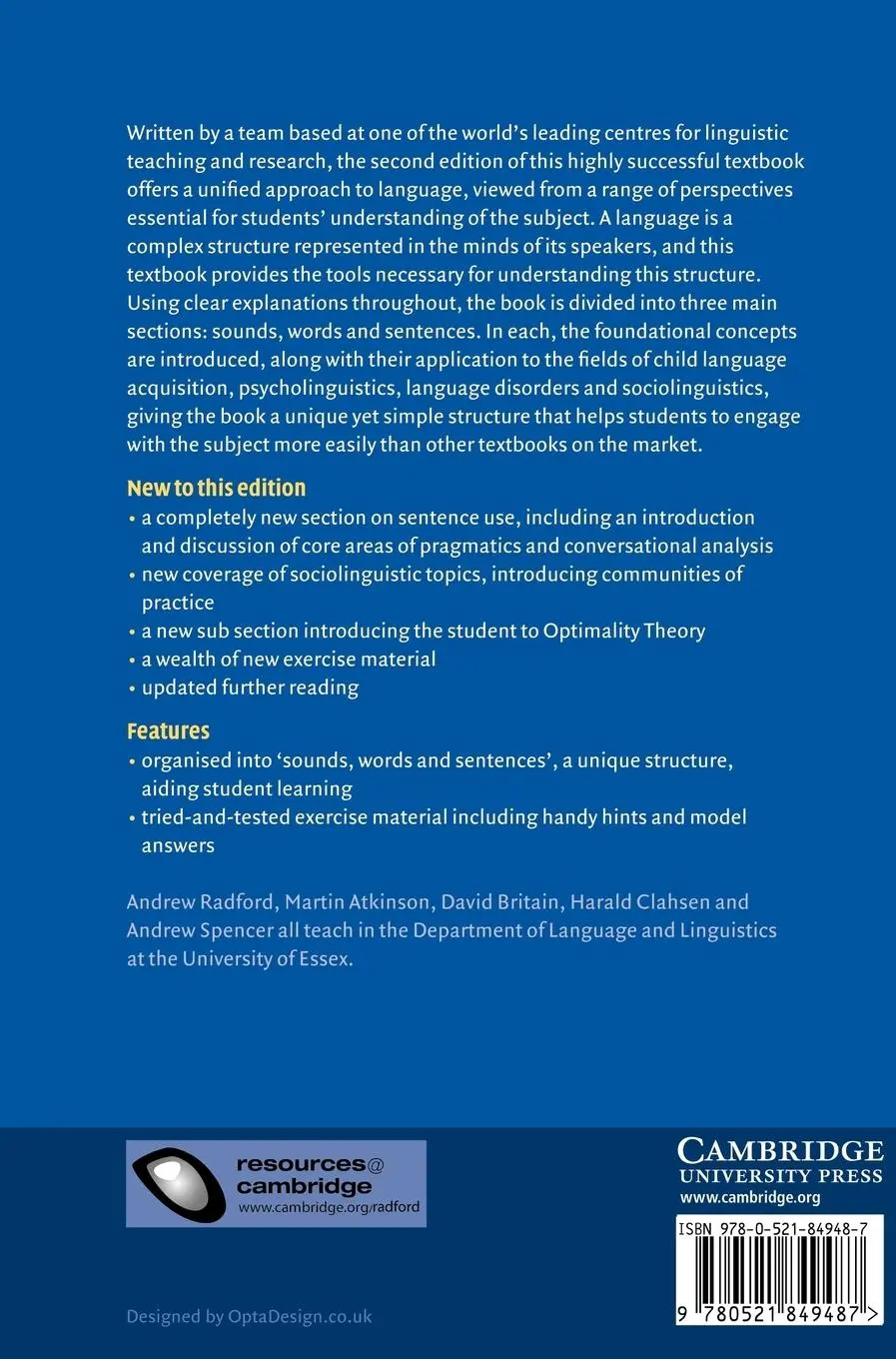 Rückseite: 9780521849487 | Linguistics | An Introduction | Andrew Radford (u. a.) | Buch | 2012