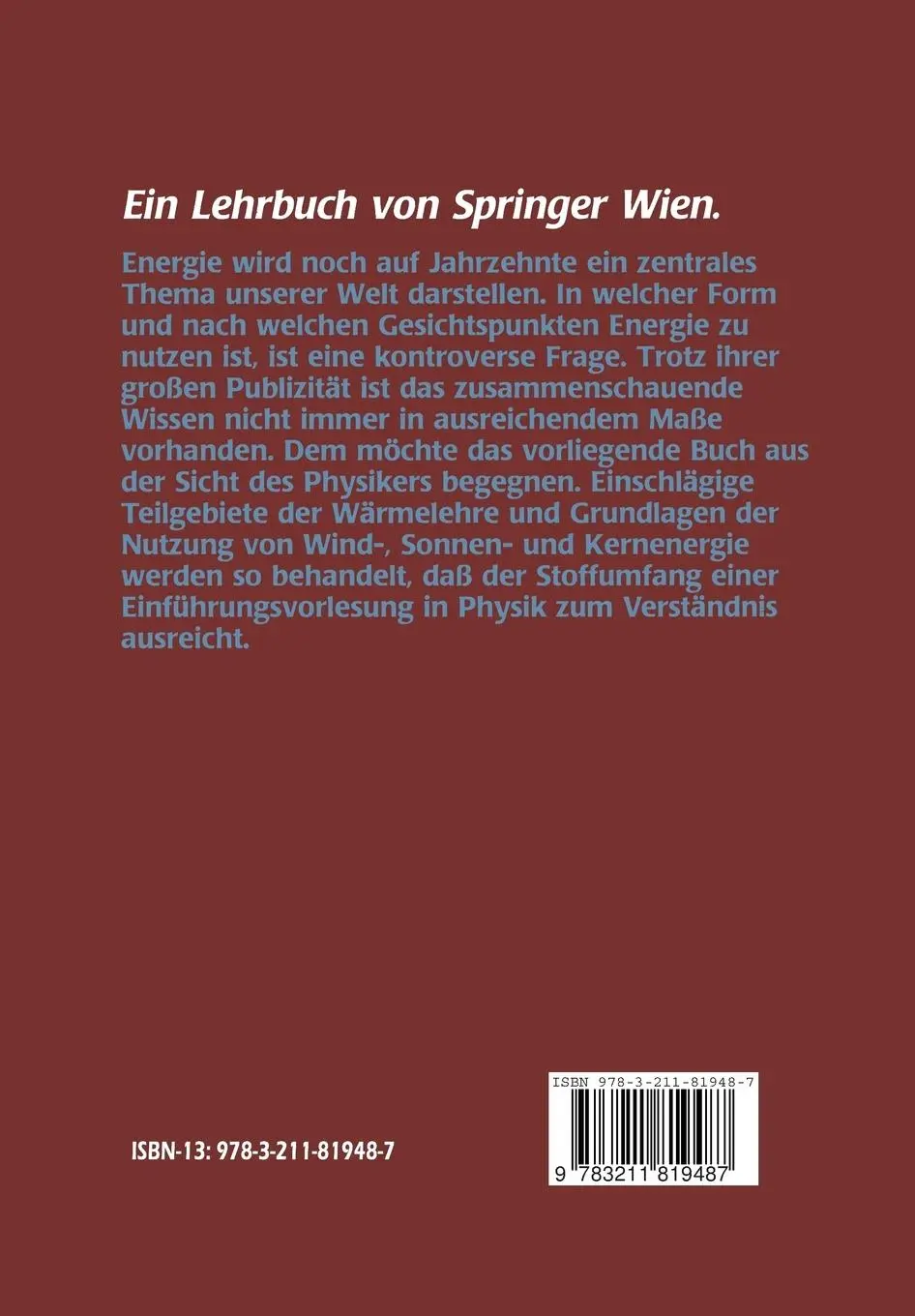 Rückseite: 9783211819487 | Physikalische Grundlagen der Energietechnik | Norbert Pucker | Buch