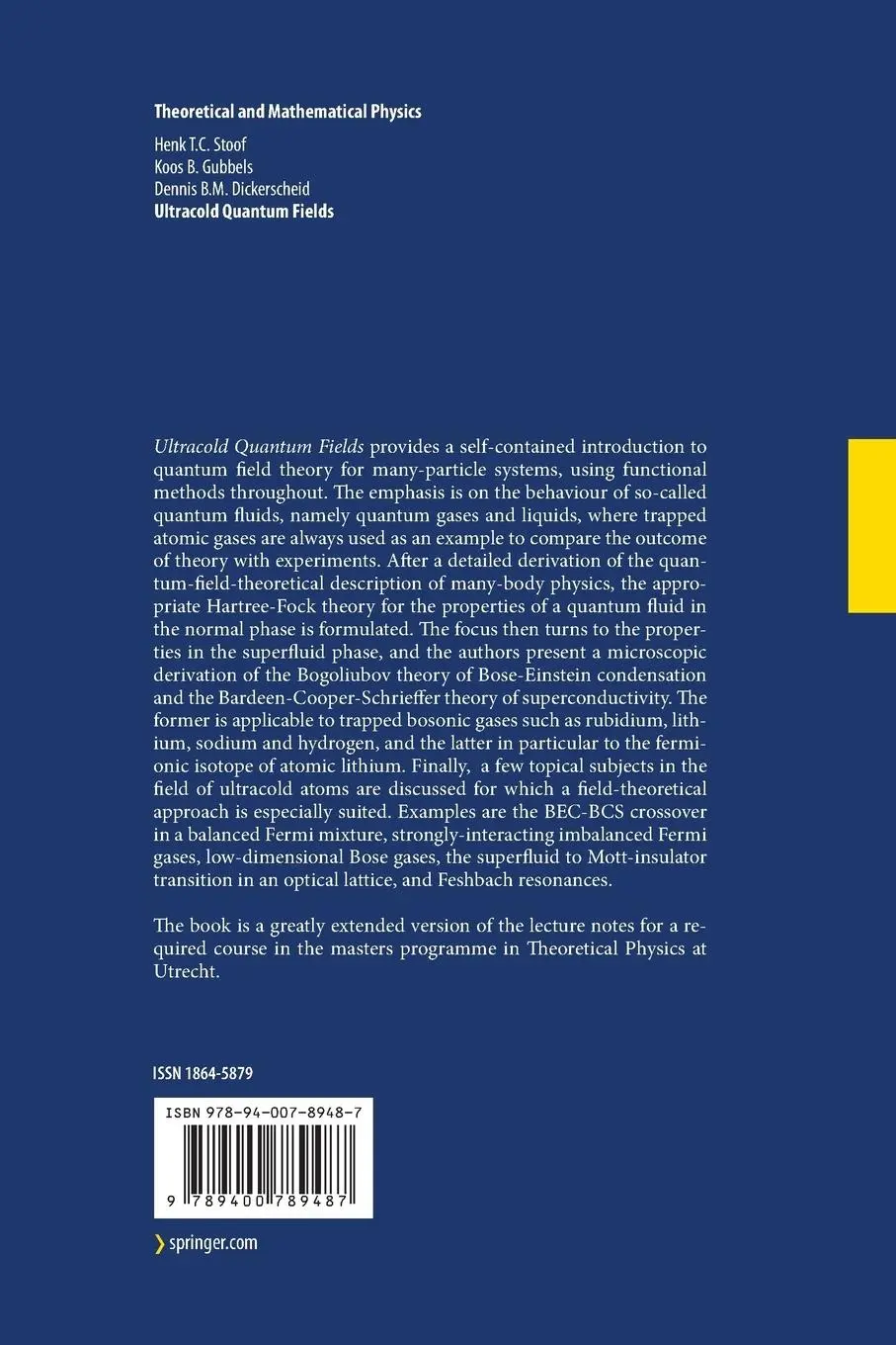 Rückseite: 9789400789487 | Ultracold Quantum Fields | Henk T. C. Stoof (u. a.) | Taschenbuch