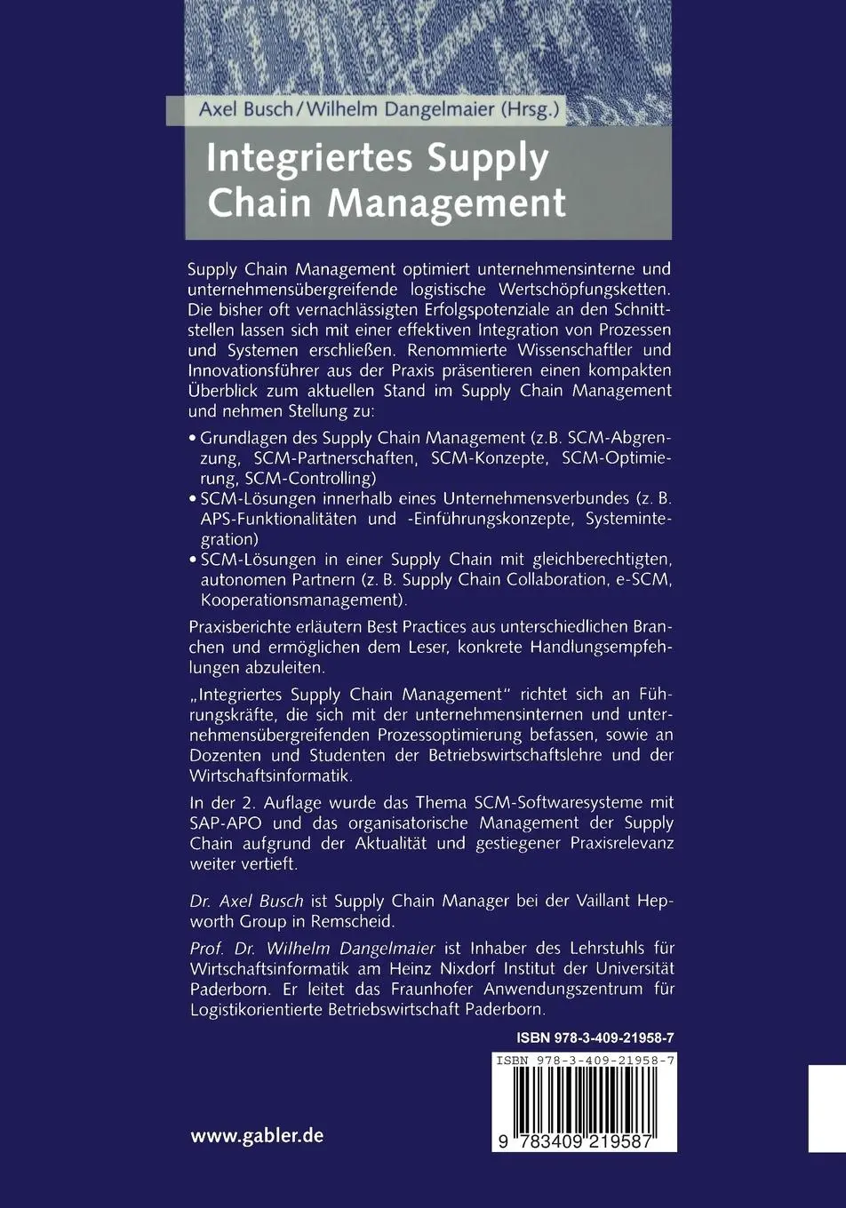 Rückseite: 9783409219587 | Integriertes Supply Chain Management | Wilhelm Dangelmaier (u. a.)