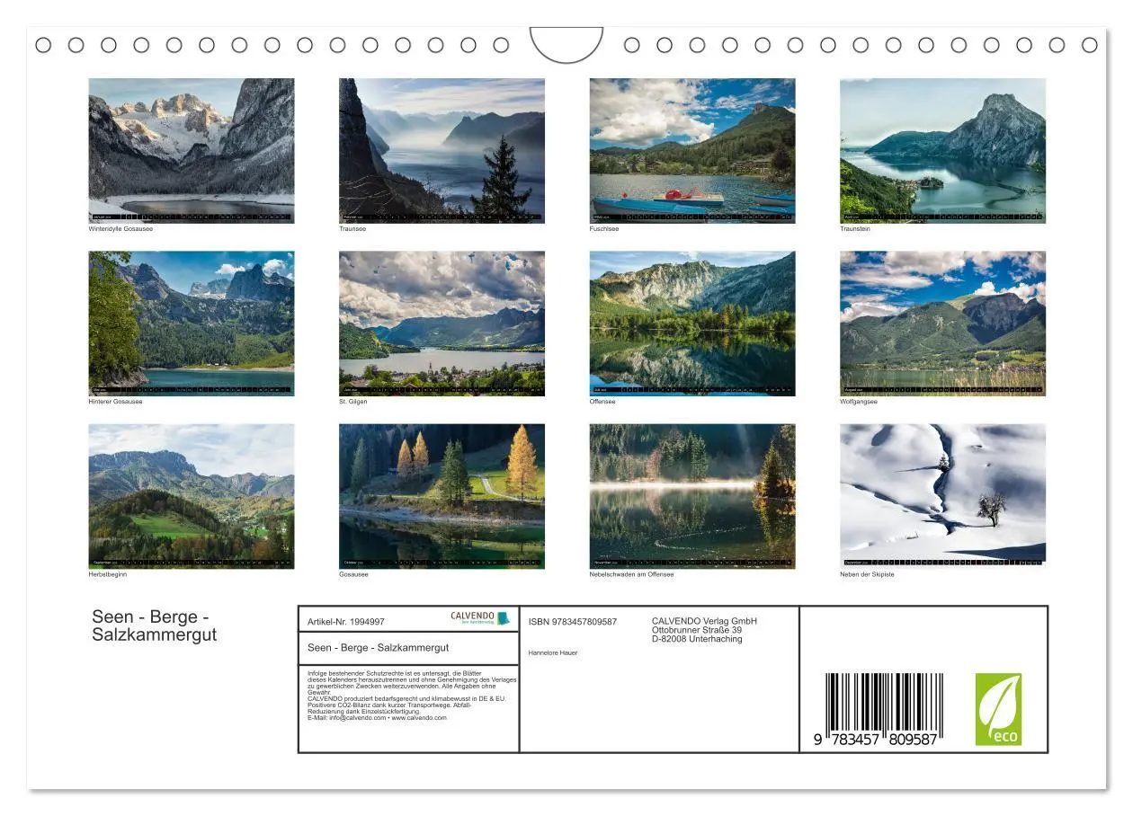 Bild: 9783457809587 | Seen - Berge - Salzkammergut (Wandkalender 2026 DIN A4 quer),...