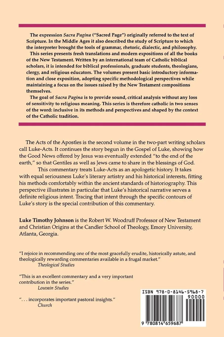 Rückseite: 9780814659687 | Sacra Pagina | : The Acts of the Apostles | Luke Timothy Johnson