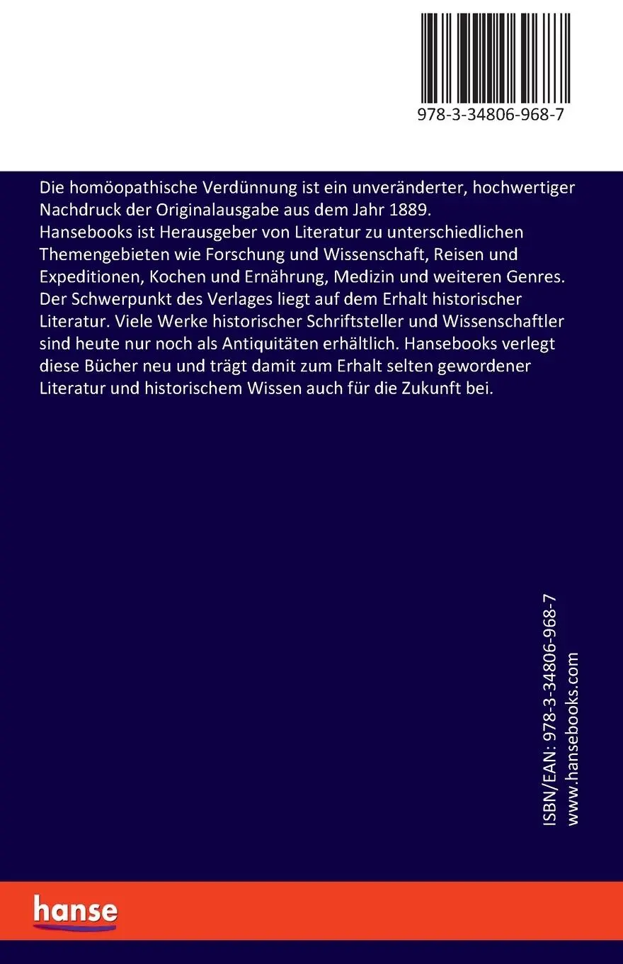 Rückseite: 9783348069687 | Die homöopathische Verdünnung | Gustav Jaeger | Taschenbuch | 56 S.