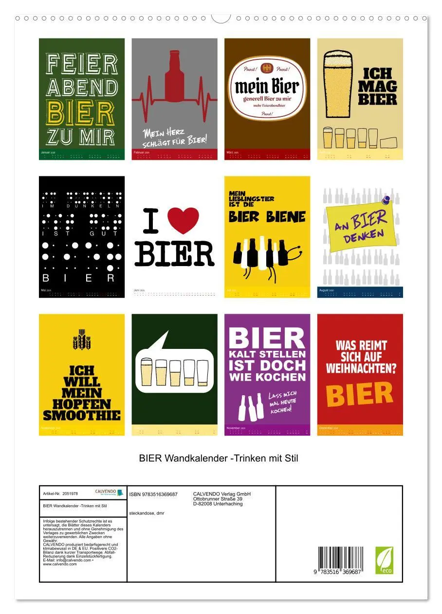 Bild: 9783516369687 | BIER Wandkalender -Trinken mit Stil (hochwertiger Premium...