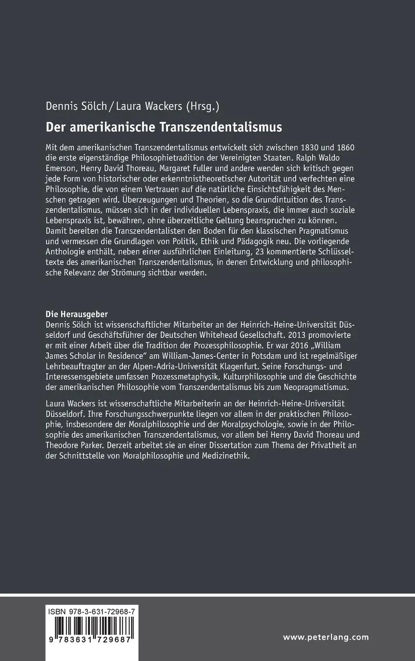 Rückseite: 9783631729687 | Der amerikanische Transzendentalismus | Eine Anthologie | Buch | 2018