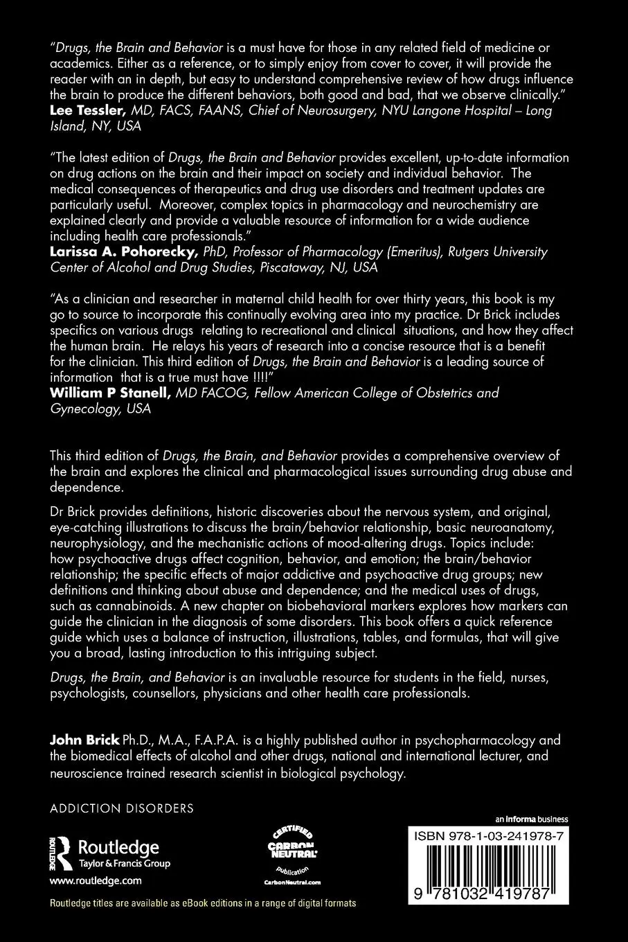Rückseite: 9781032419787 | Drugs, the Brain, and Behavior | John Brick | Taschenbuch | Englisch