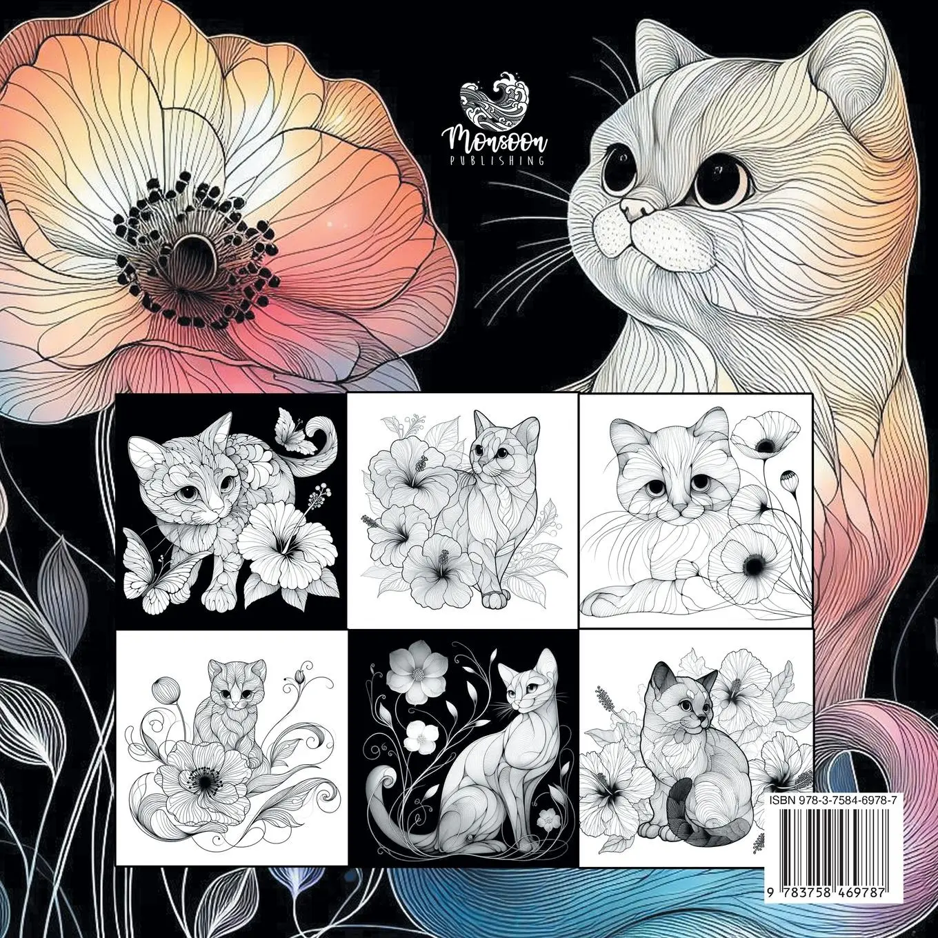 Rückseite: 9783758469787 | Cats and Flowers Coloring Book for Adults | Monsoon Publishing | Buch
