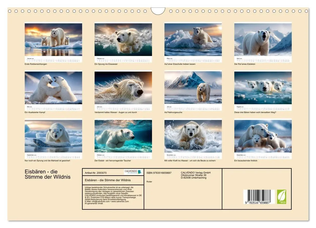 Bild: 9783516659887 | Eisbären - die Stimme der Wildnis (Wandkalender 2026 DIN A3 quer),...