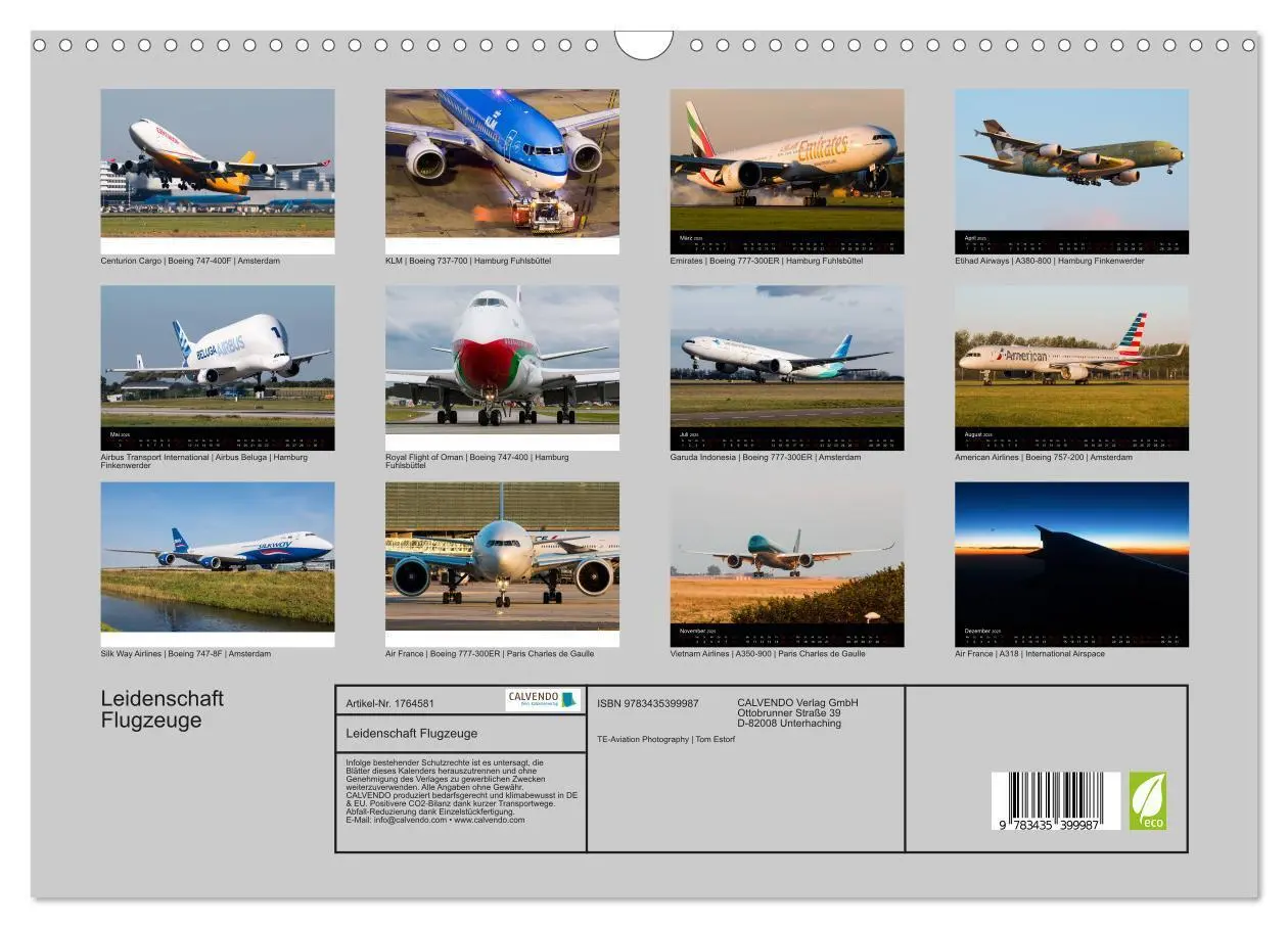 Bild: 9783435399987 | Leidenschaft Flugzeuge (Wandkalender 2025 DIN A3 quer), CALVENDO...