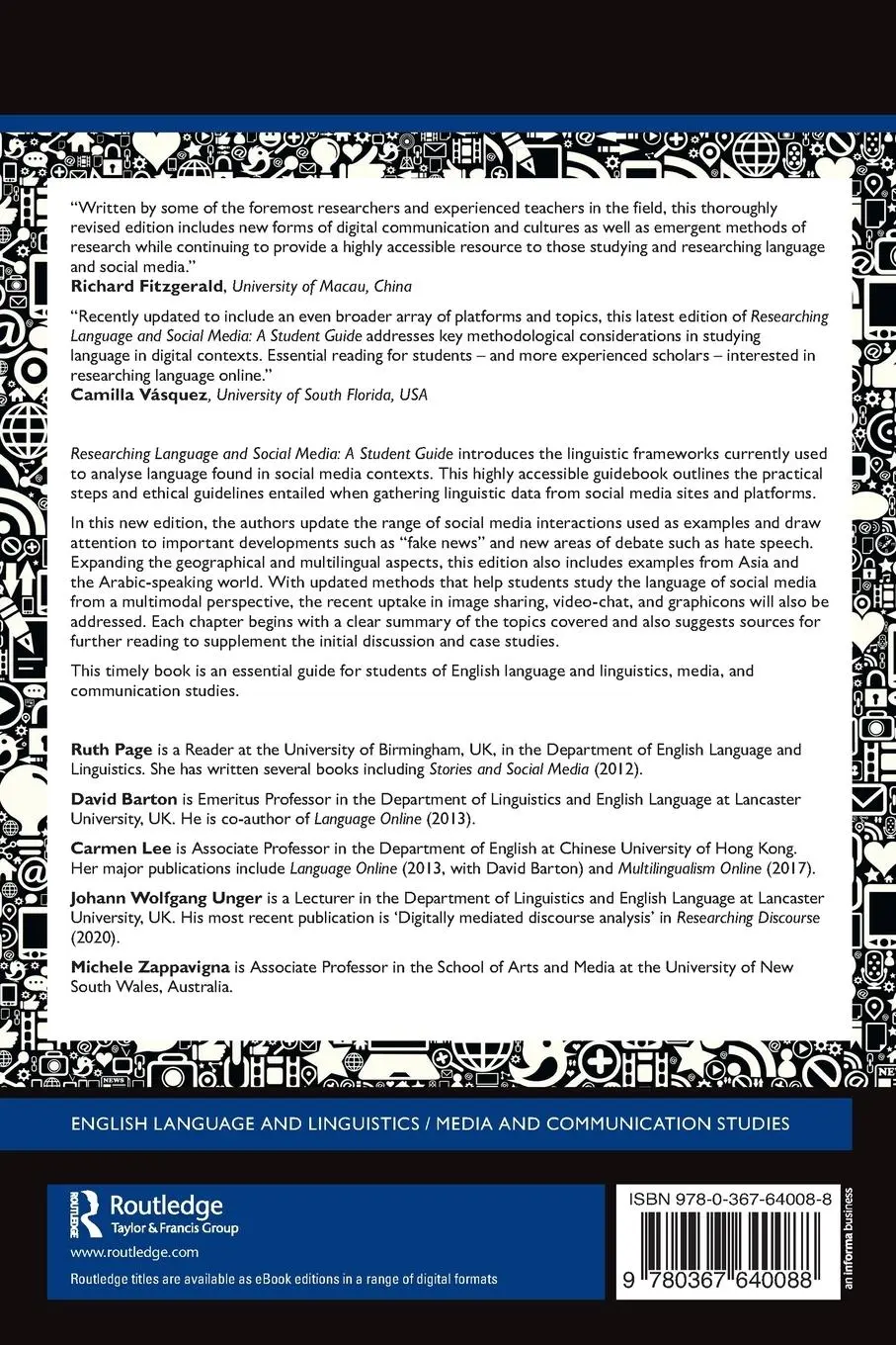 Rückseite: 9780367640088 | Researching Language and Social Media | A Student Guide | Page (u. a.)