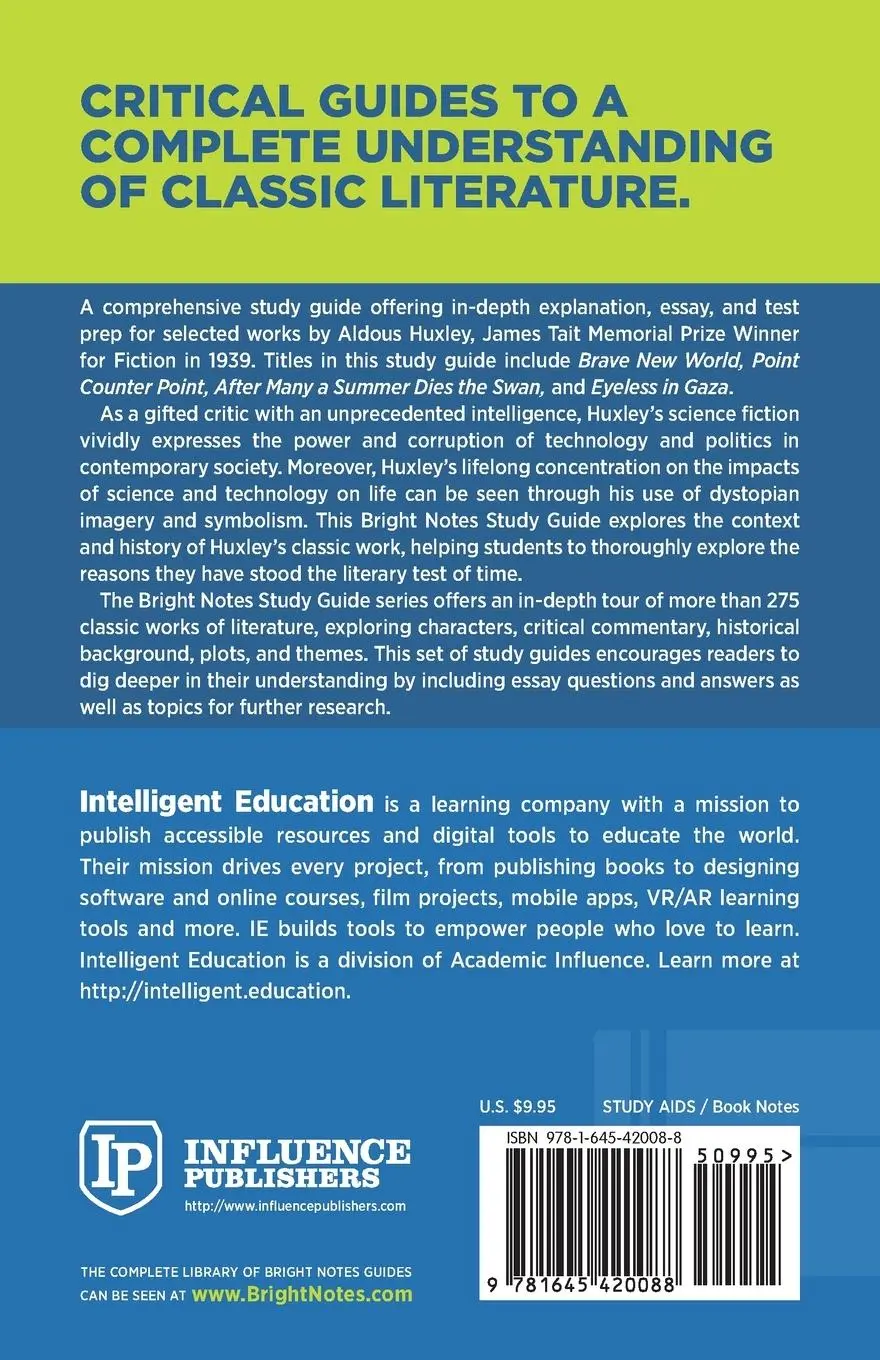 Rückseite: 9781645420088 | Study Guide to Brave New World and Other Works by Aldous Huxley | Buch