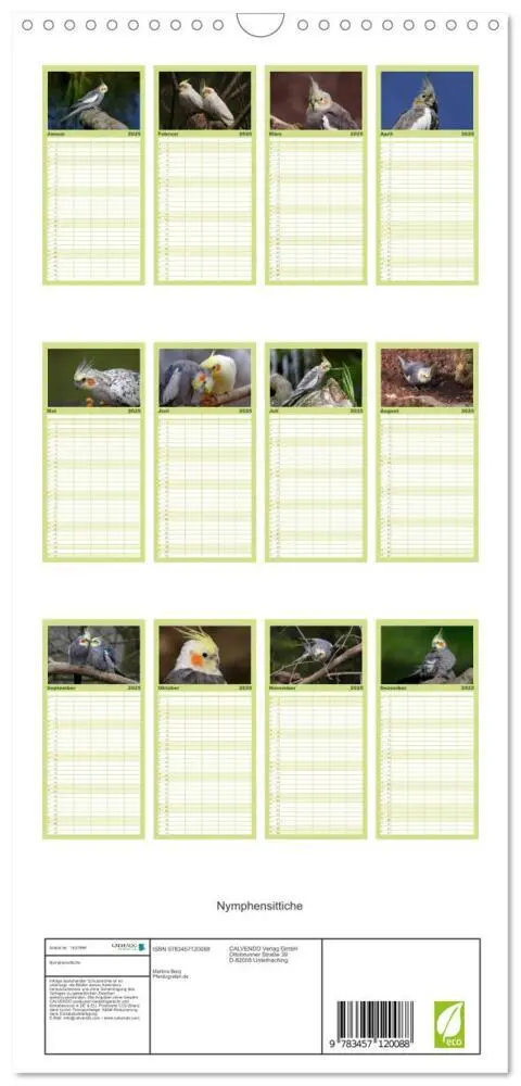 Bild: 9783457120088 | Familienplaner 2025 - Nymphensittiche mit 5 Spalten (Wandkalender,...