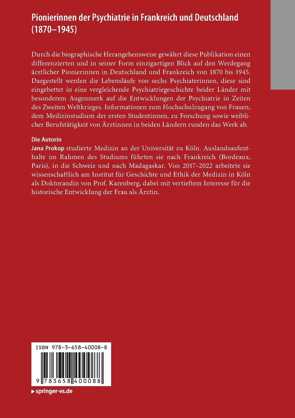 Rückseite: 9783658400088 | Pionierinnen der Psychiatrie in Frankreich und Deutschland (1870 -...