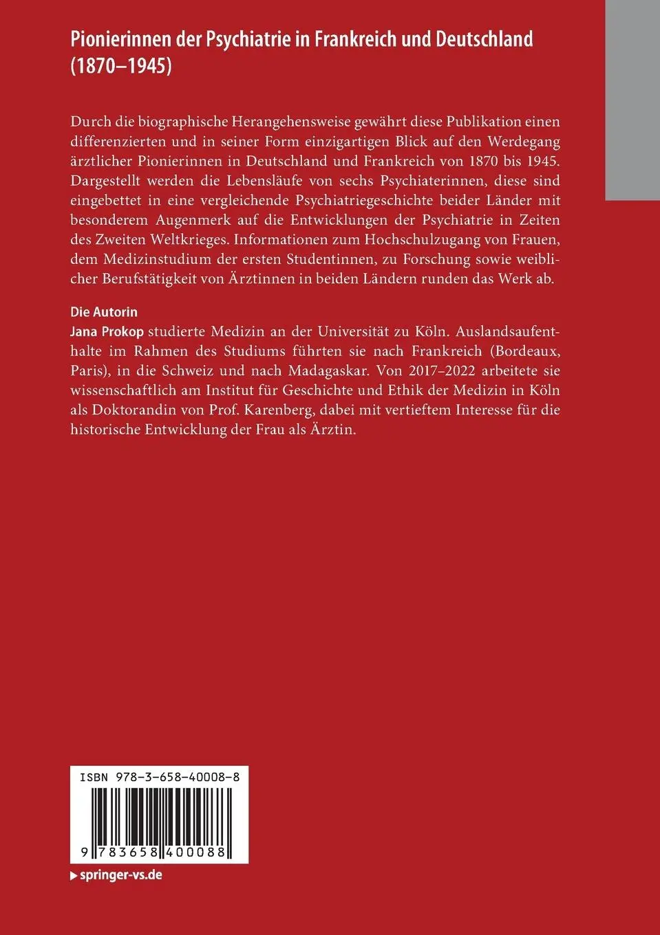 Rückseite: 9783658400088 | Pionierinnen der Psychiatrie in Frankreich und Deutschland (1870 -...