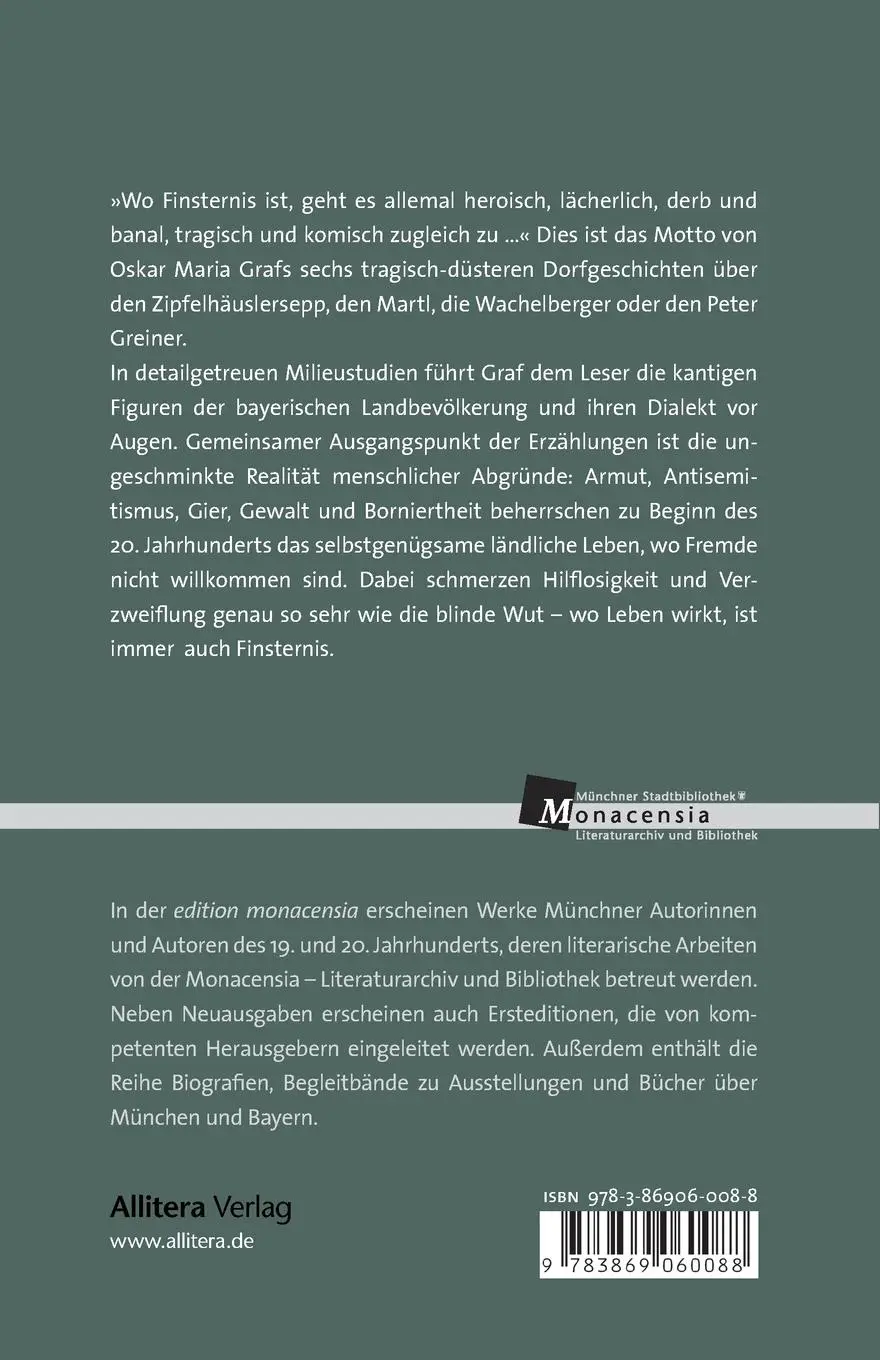 Rückseite: 9783869060088 | Finsternis | Sechs Dorfgeschichten | Oskar Maria Graf | Taschenbuch
