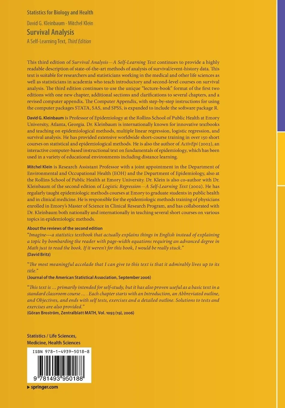 Rückseite: 9781493950188 | Survival Analysis | A Self-Learning Text, Third Edition | Taschenbuch