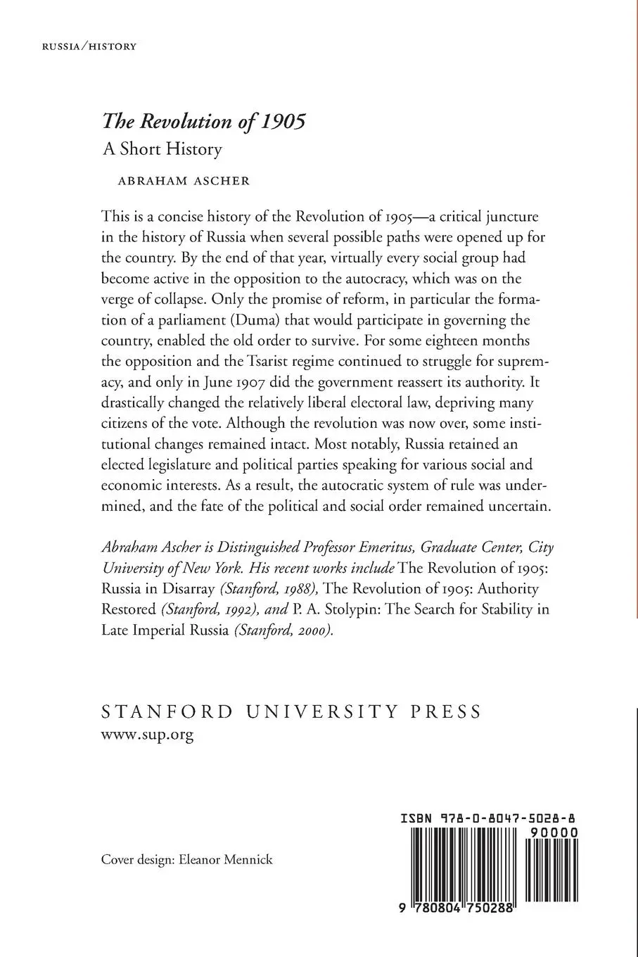 Rückseite: 9780804750288 | The Revolution of 1905 | A Short History | Abraham Ascher | Buch