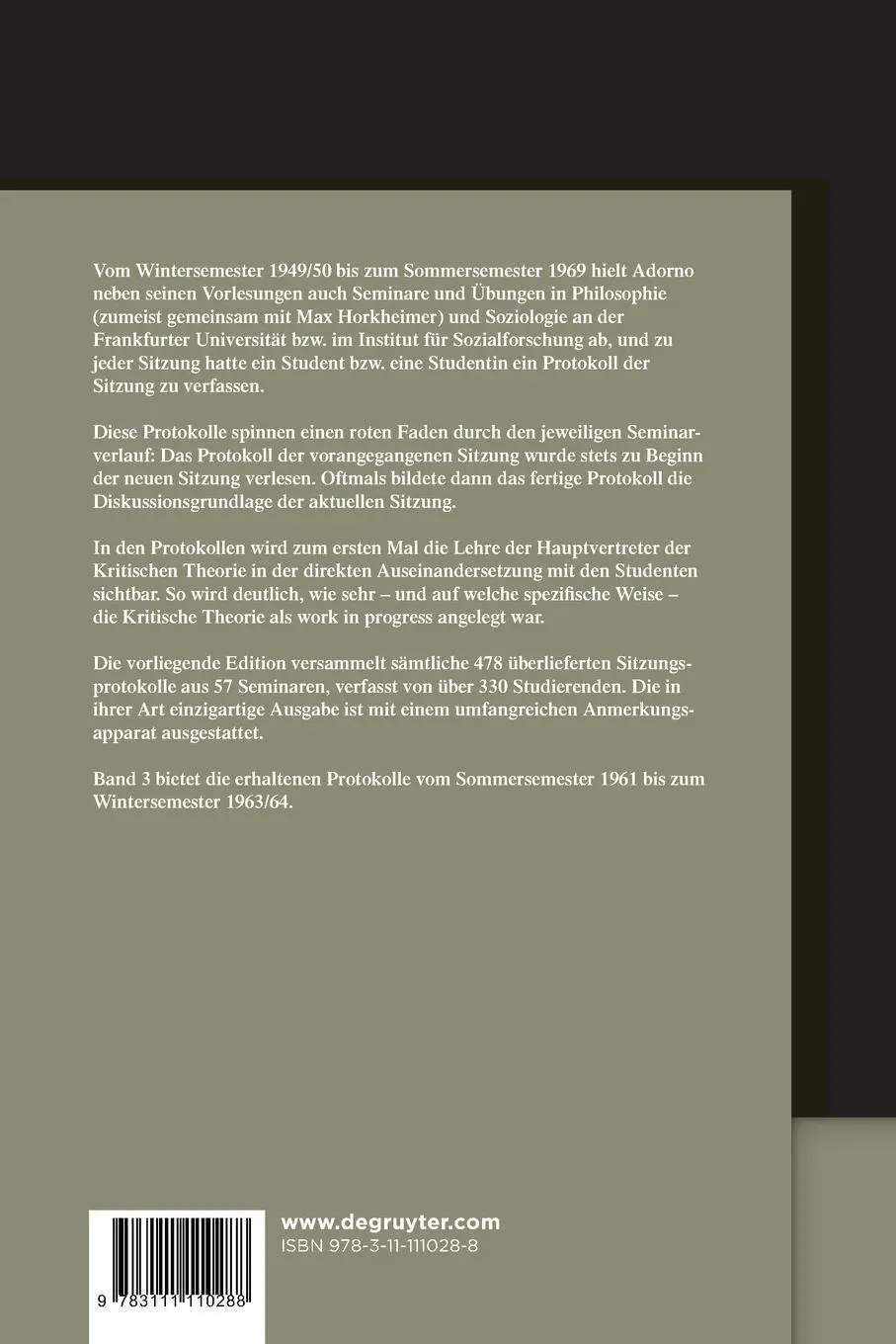 Rückseite: 9783111110288 | Sommersemester 1961 - Wintersemester 1963/64 | Dirk Braunstein | Buch