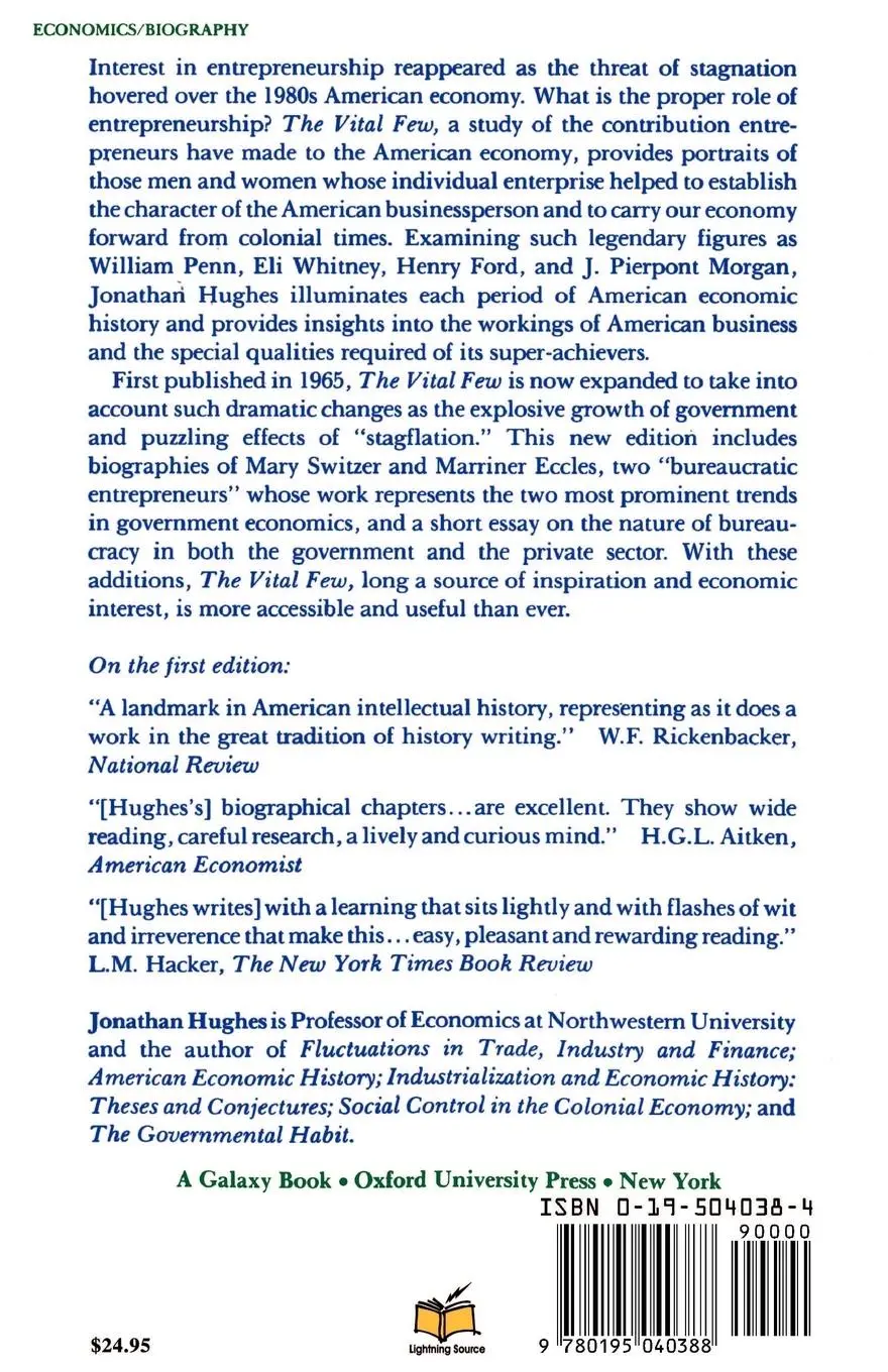 Rückseite: 9780195040388 | The Vital Few | The Entrepreneur and American Economic Progress | Buch